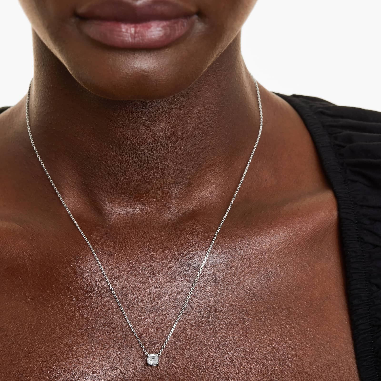 Platinum Asscher Cut Diamond Solitaire Pendant (0.75 CTW - H-I / SI1-SI2)