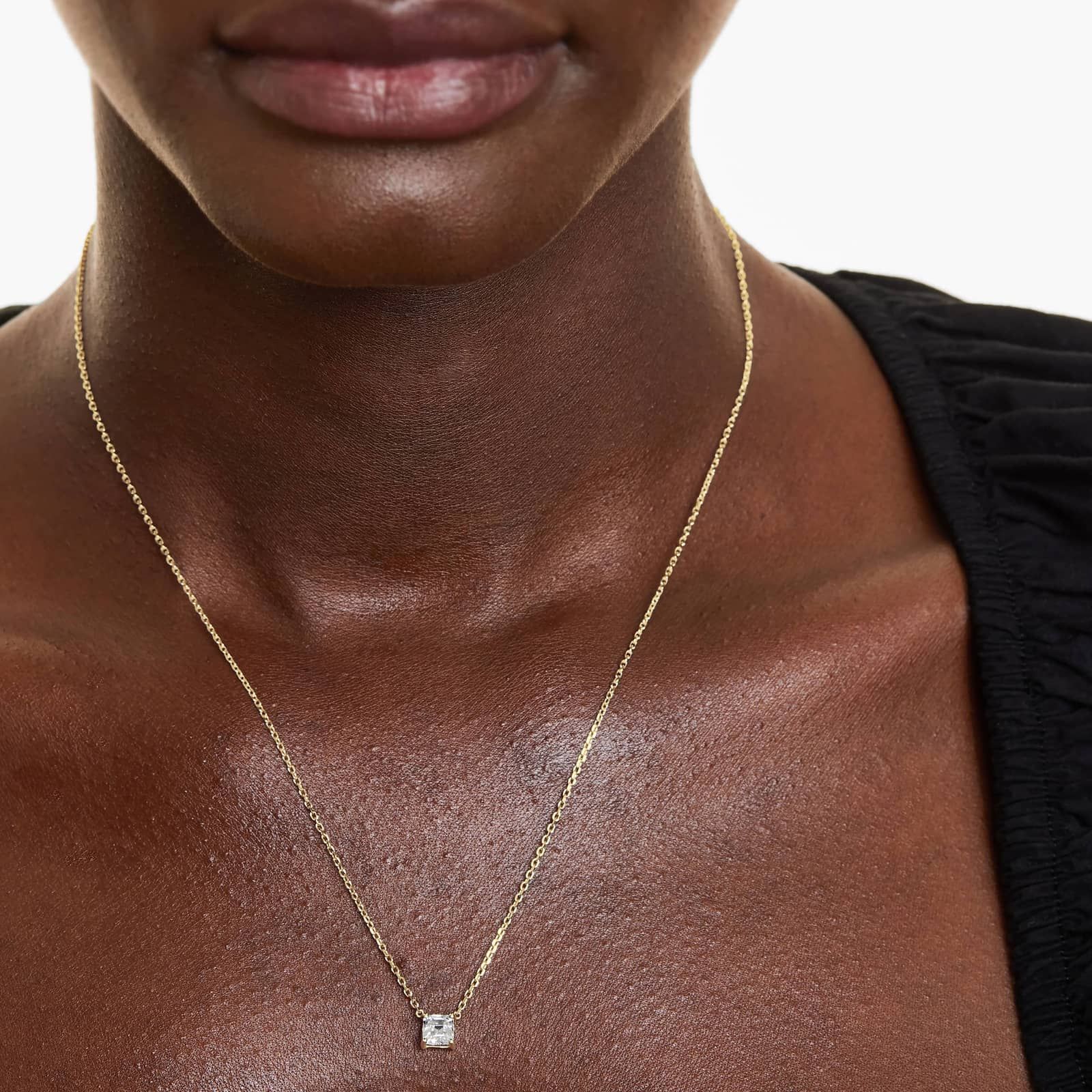 14K Yellow Gold Asscher Cut Diamond Solitaire Pendant (0.75 CTW - H-I / SI1-SI2)