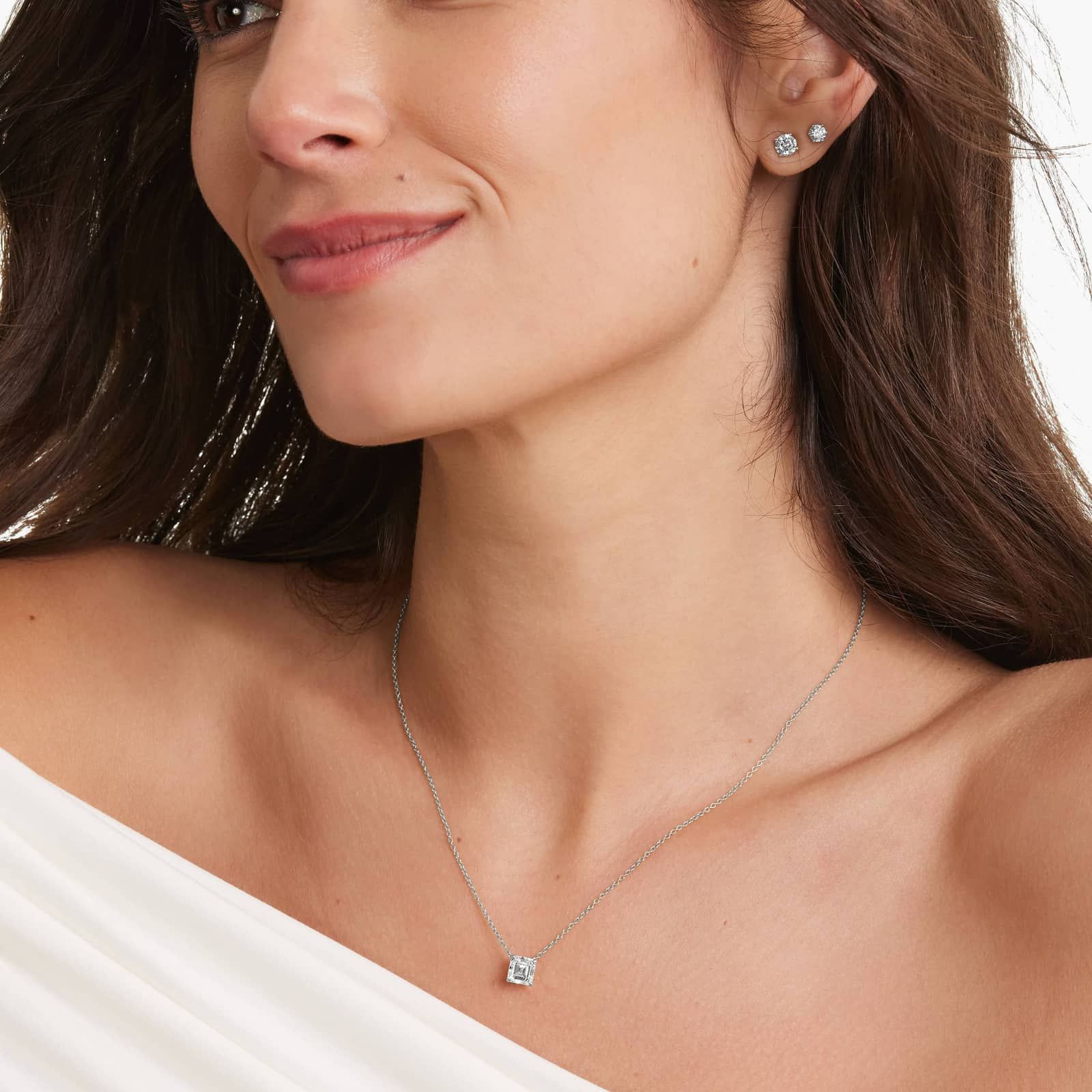 14K White Gold Asscher Cut Lab-Grown Diamond Solitaire Pendant (1.50 CTW - F-G / VS2-SI1)