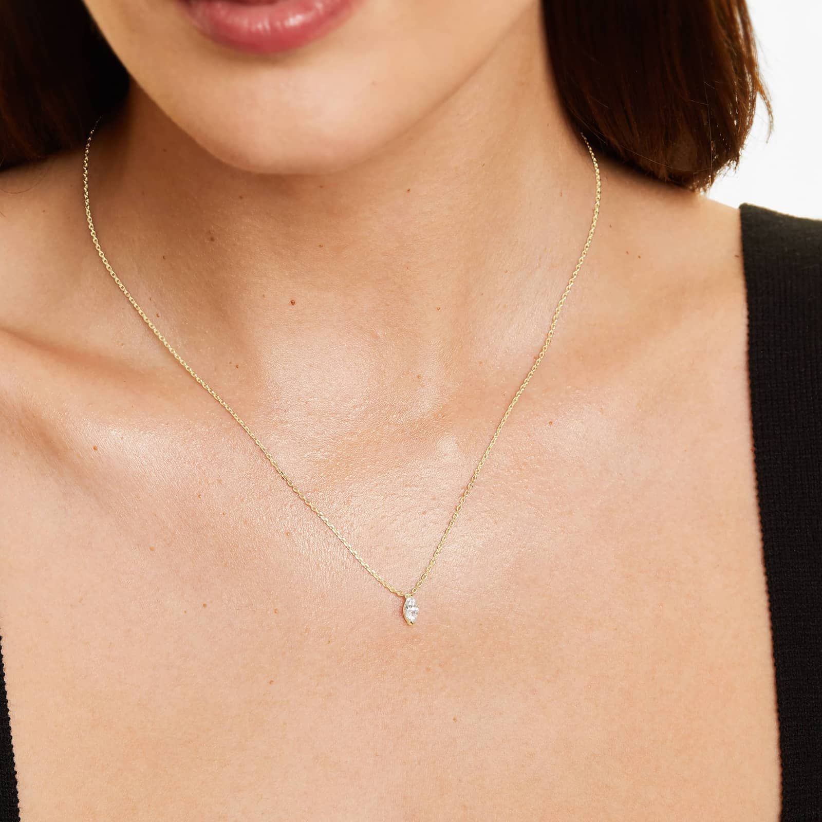 14K Yellow Gold Marquise Cut Diamond Solitaire Pendant (0.25 CTW - H-I / SI1-SI2)