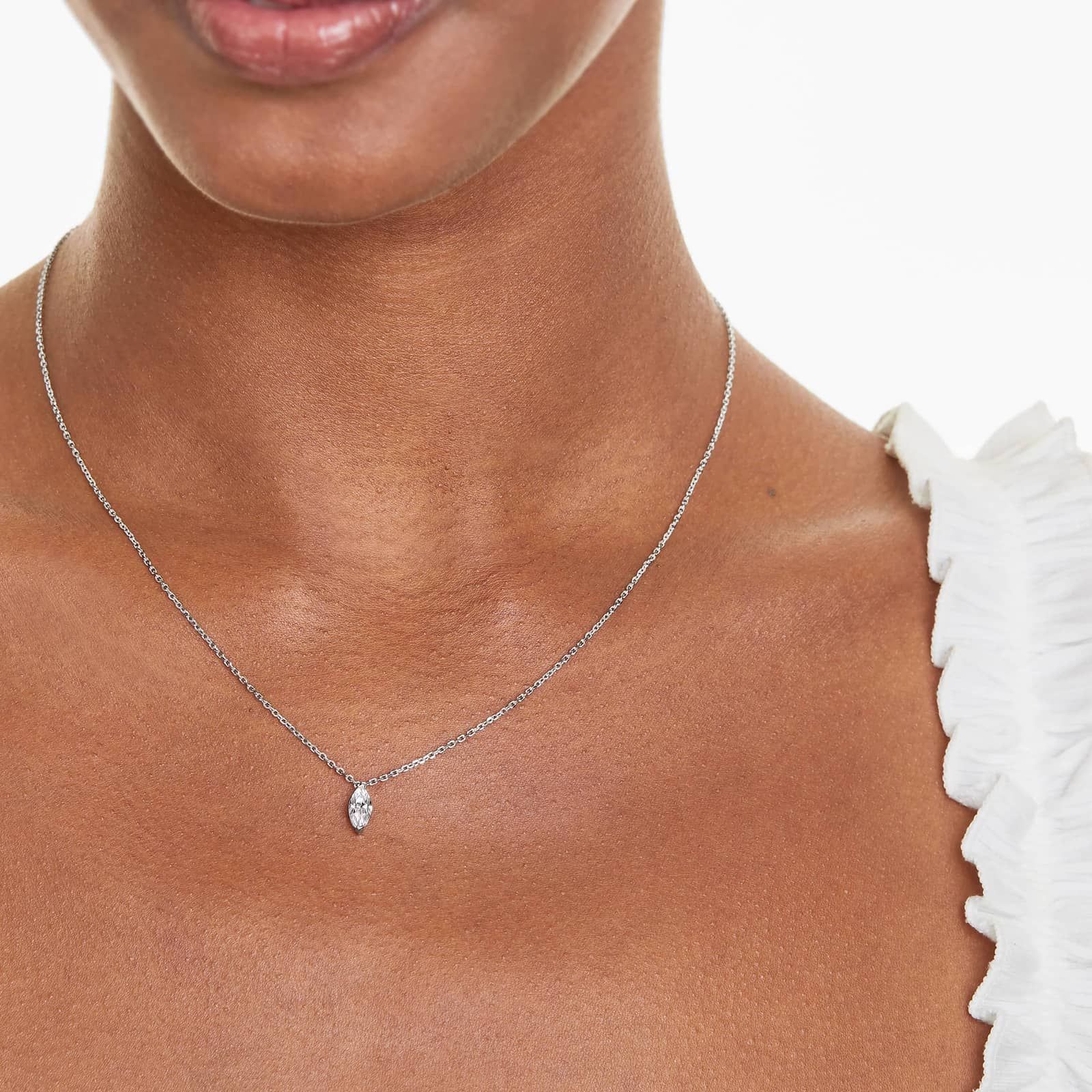 14K White Gold Marquise Cut Lab-Grown Diamond Solitaire Pendant (0.50 CTW - F-G / VS2-SI1)