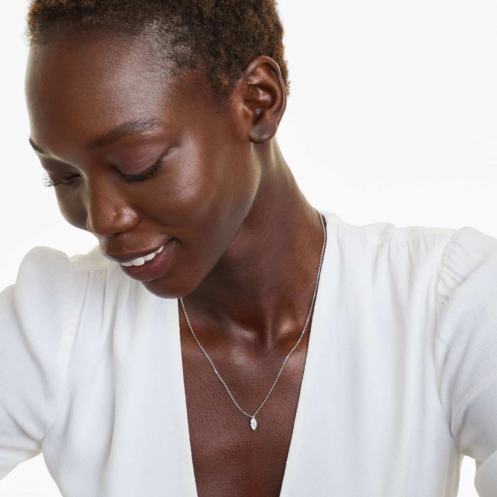 14K White Gold Marquise Cut Lab-Grown Diamond Solitaire Pendant (0.75 CTW - F-G / VS2-SI1)