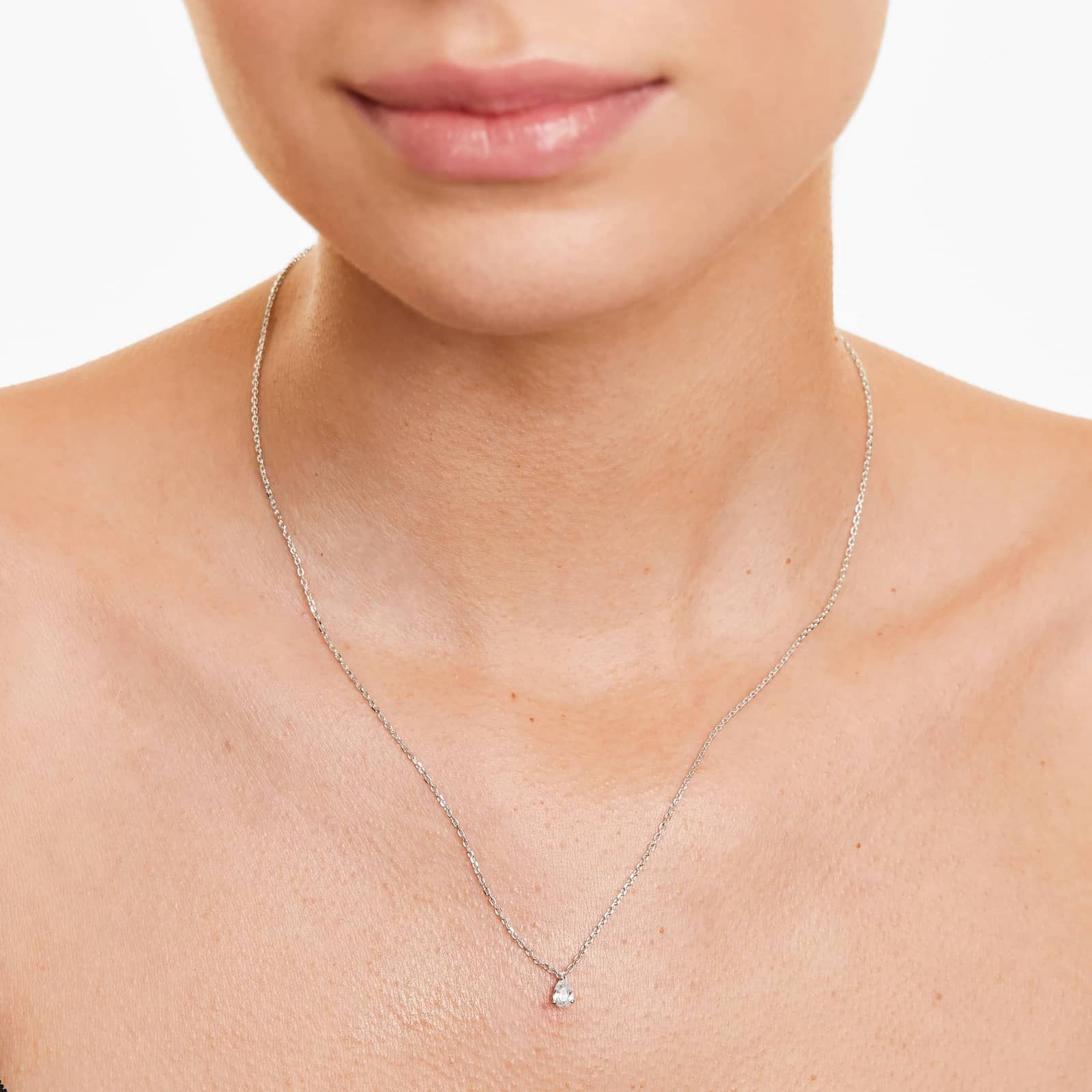 14K White Gold Point Up Pear Shape Diamond Solitaire Pendant (0.25 CTW - H-I / SI1-SI2)