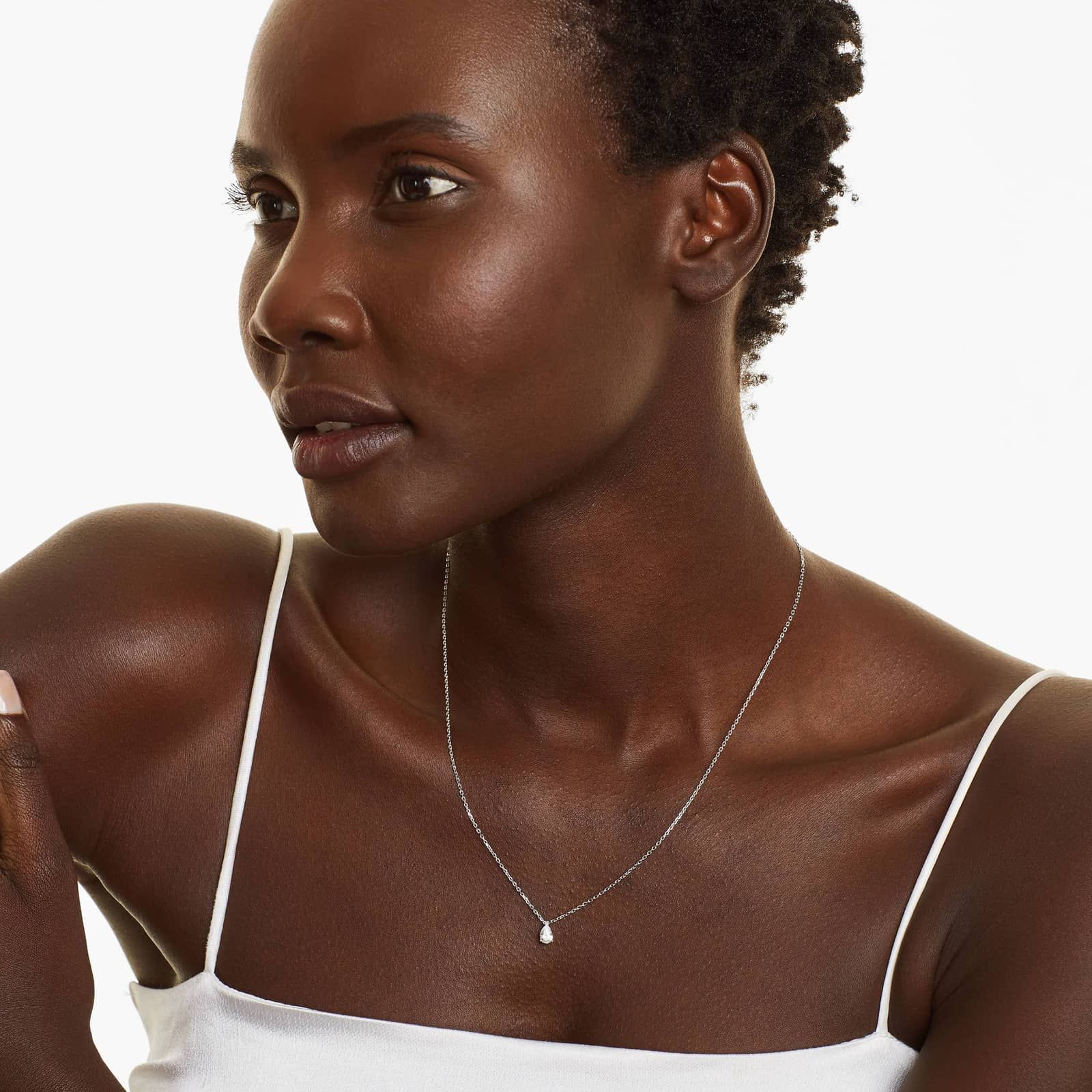 14K White Gold Point Up Pear Shape Diamond Solitaire Pendant (0.50 CTW - H-I / SI1-SI2)