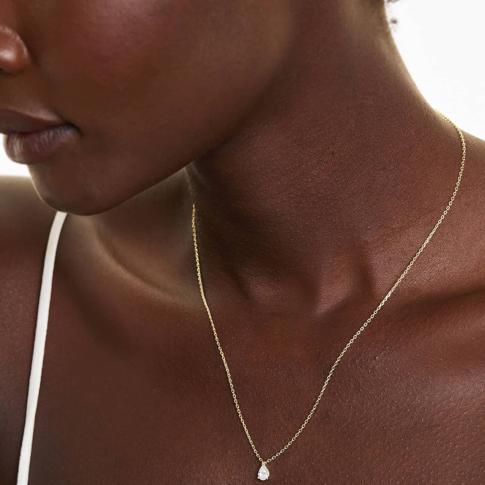 14K Yellow Gold Point Up Pear Shape Diamond Solitaire Pendant (0.50 CTW - H-I / SI1-SI2)