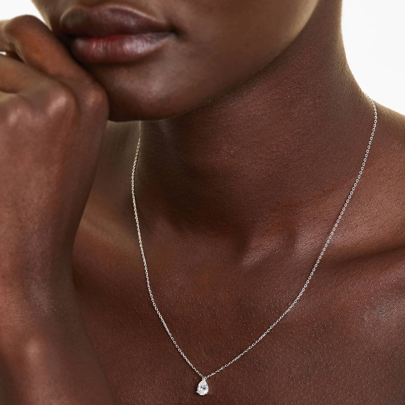 14K White Gold Point Up Pear Shape Diamond Solitaire Pendant (0.75 CTW - H-I / SI1-SI2)