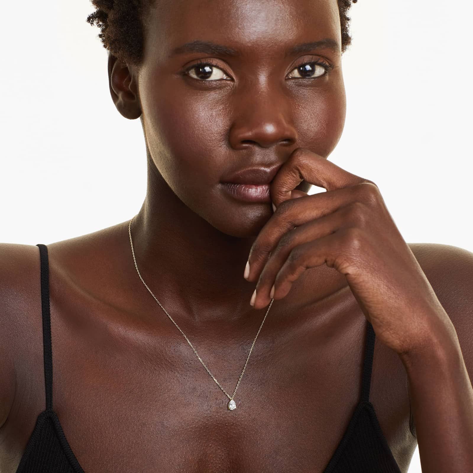 14K Yellow Gold Point Up Pear Shape Diamond Solitaire Pendant (0.75 CTW - H-I / SI1-SI2)