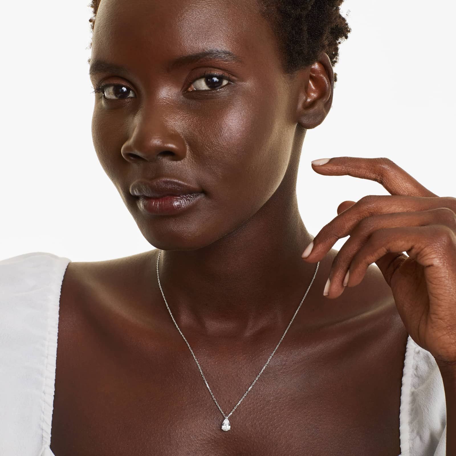 14K White Gold Point Up Pear Shape Diamond Solitaire Pendant (1.00 CTW - H-I / SI1-SI2)