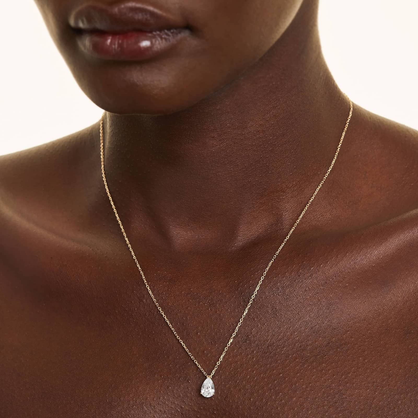 14K Yellow Gold Point Up Pear Shape Diamond Solitaire Pendant (1.00 CTW - H-I / SI1-SI2)