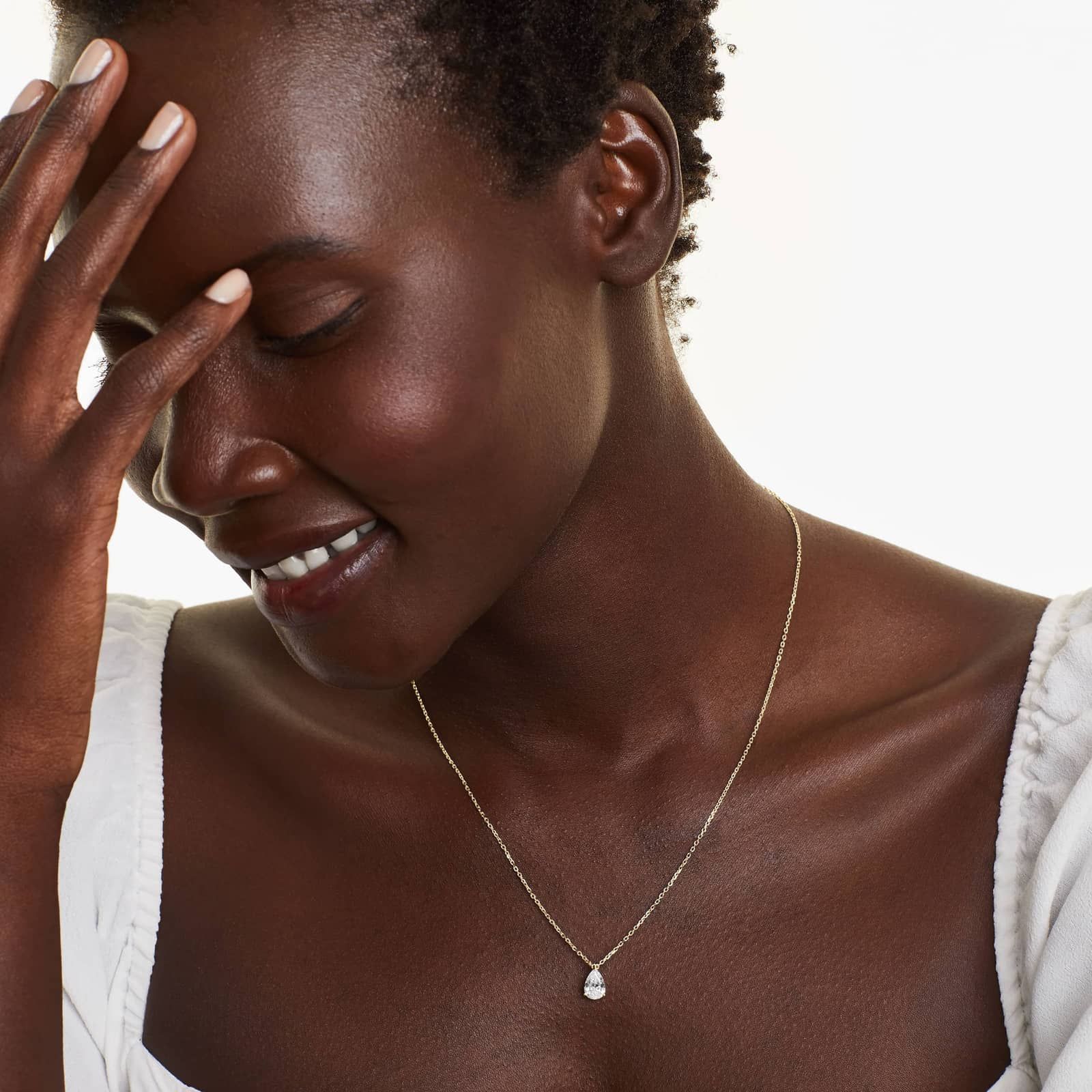 14K Yellow Gold Point Up Pear Shape Diamond Solitaire Pendant (1.00 CTW - H-I / SI1-SI2)