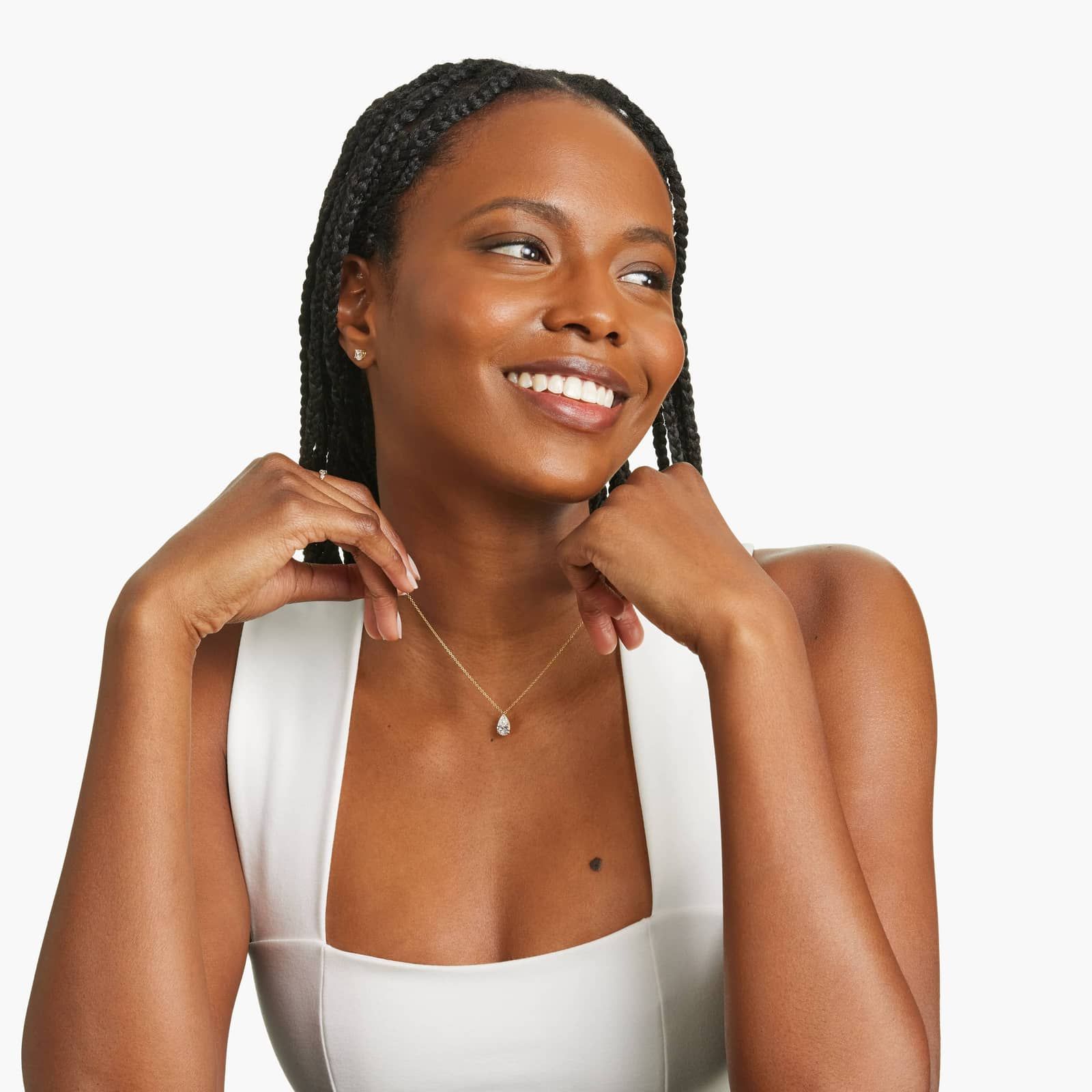 14K Yellow Gold Point Up Pear Cut Lab-Grown Diamond Solitaire Pendant (1.50 CTW - F-G / VS2-SI1)