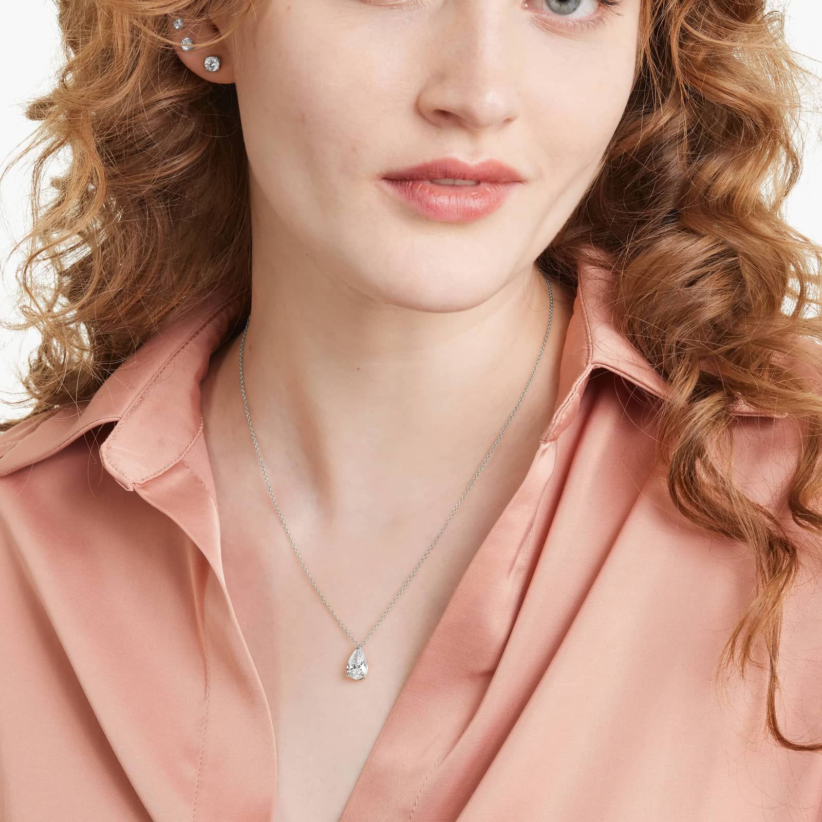 14K White Gold Point Up Pear Cut Lab-Grown Diamond Solitaire Pendant (2.00 CTW - F-G / VS2-SI1)