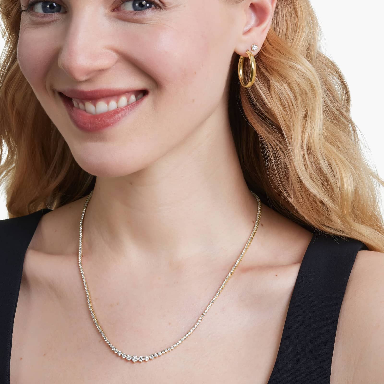 14K Yellow Gold Riviera Three Prong Graduating Diamond Tennis Necklace (5.00 CTW - H-I / SI1-SI2)