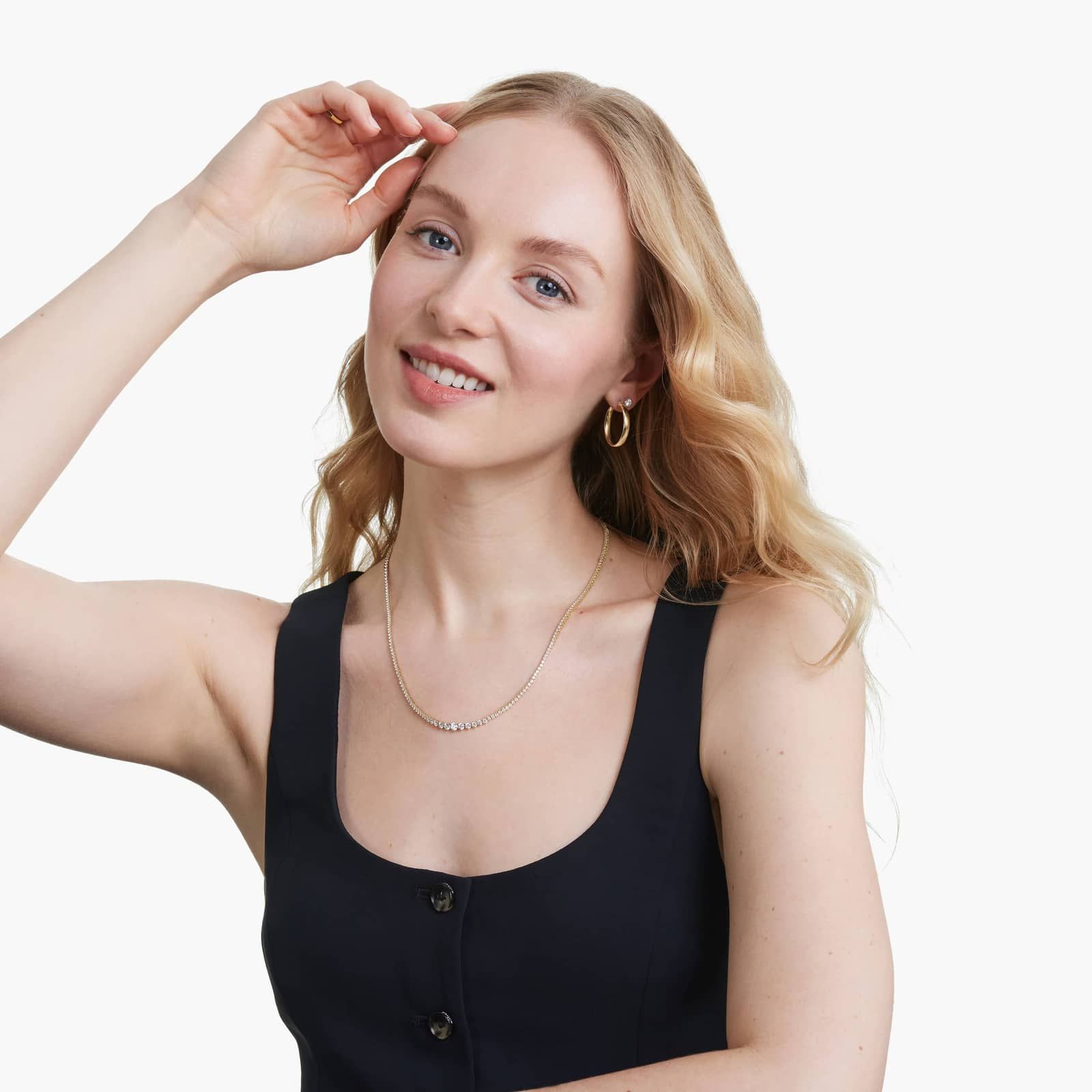 14K Yellow Gold Riviera Three Prong Graduating Diamond Tennis Necklace (5.00 CTW - H-I / SI1-SI2)