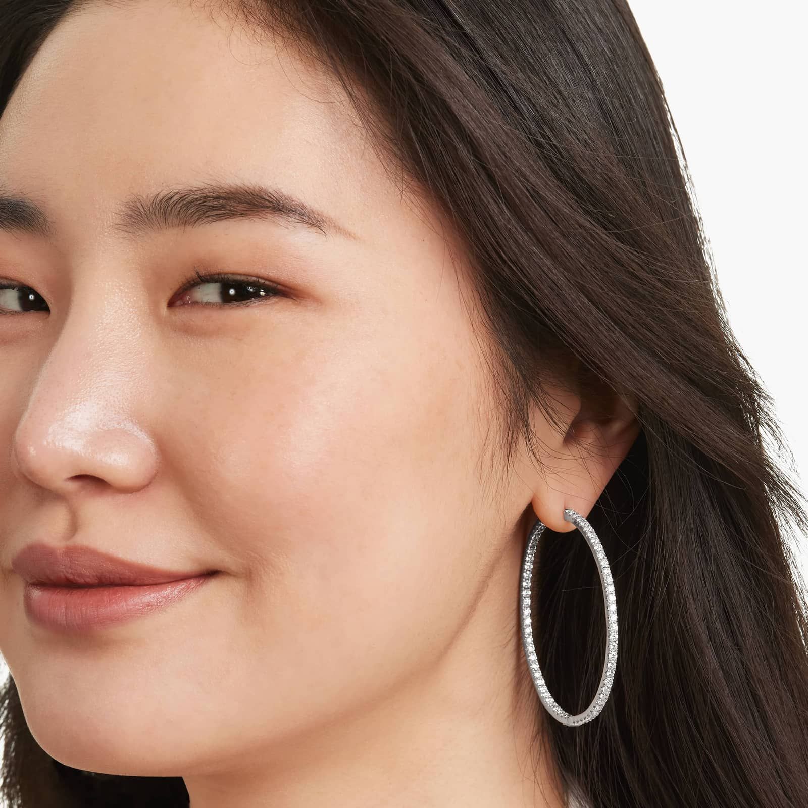 Inside Out 5 CTW Round Diamond Hoop Earrings In 14K White Gold