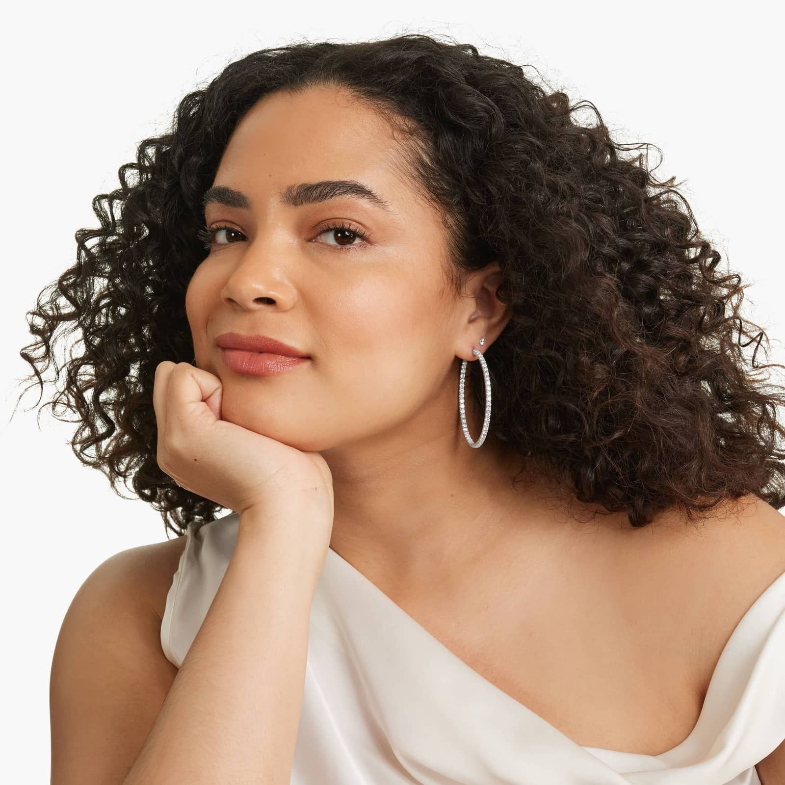 Inside Out 7 CTW Round Lab-Grown Diamond Hoop Earrings In 14K White Gold