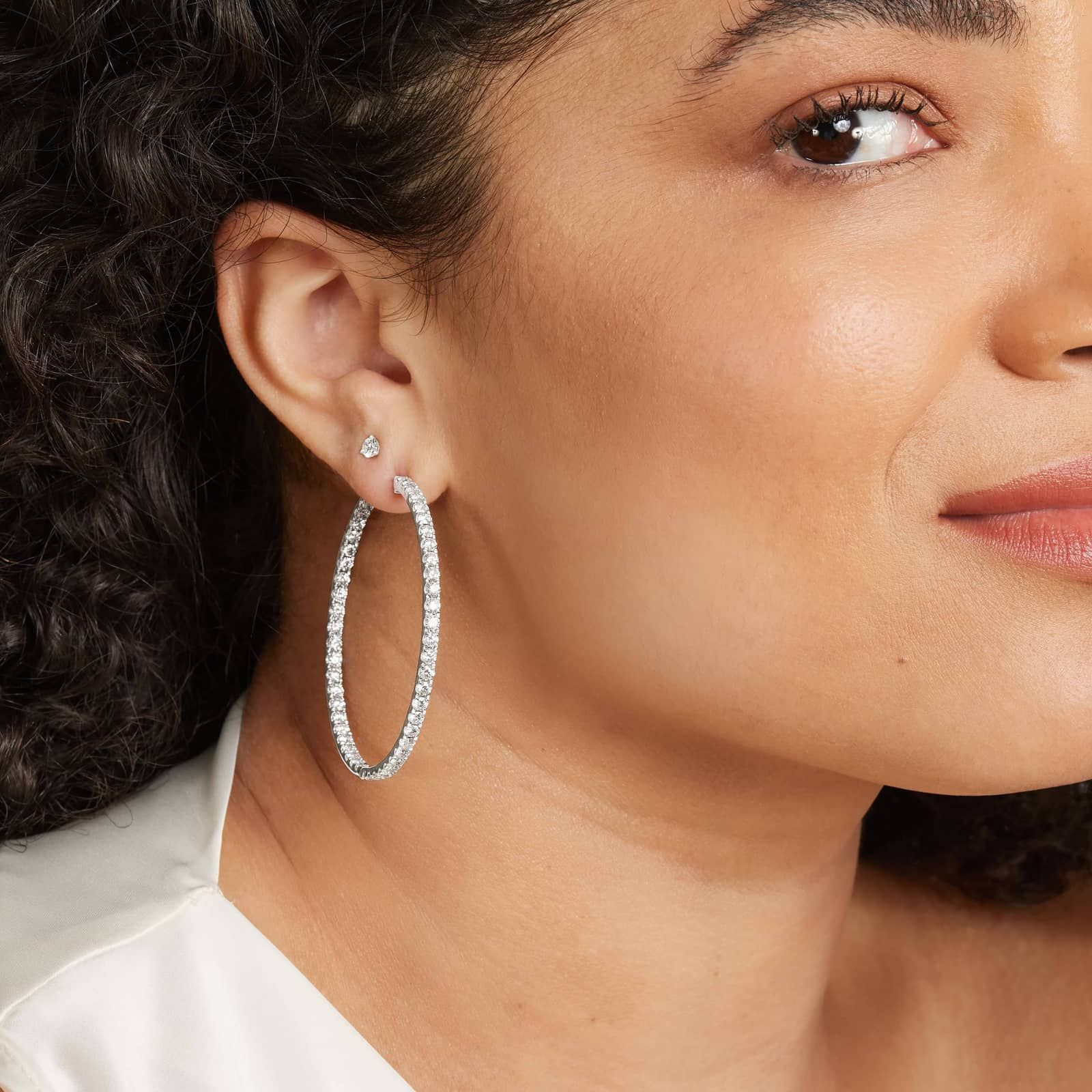 Inside Out 7 CTW Round Lab-Grown Diamond Hoop Earrings In 14K White Gold