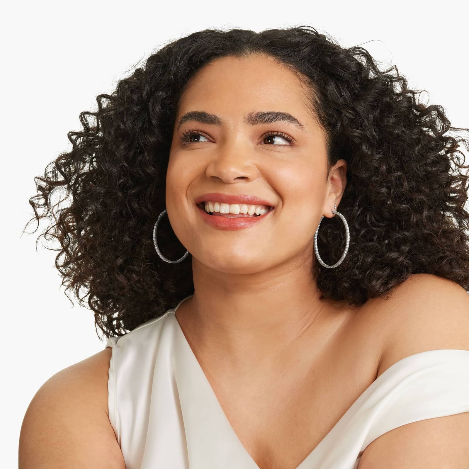 Inside Out 7 CTW Round Lab-Grown Diamond Hoop Earrings In 14K White Gold