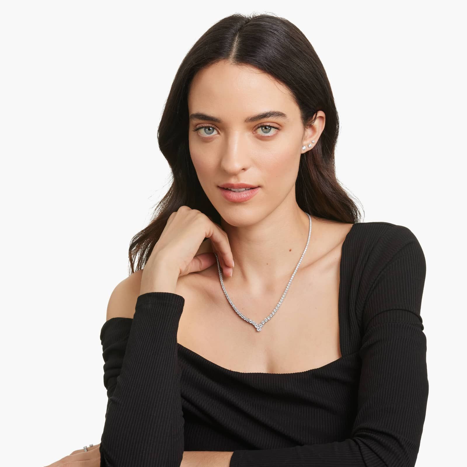 Platinum 18 Inch Chevron Diamond Tennis Necklace (7.00 CTW - H-I / SI1-SI2)