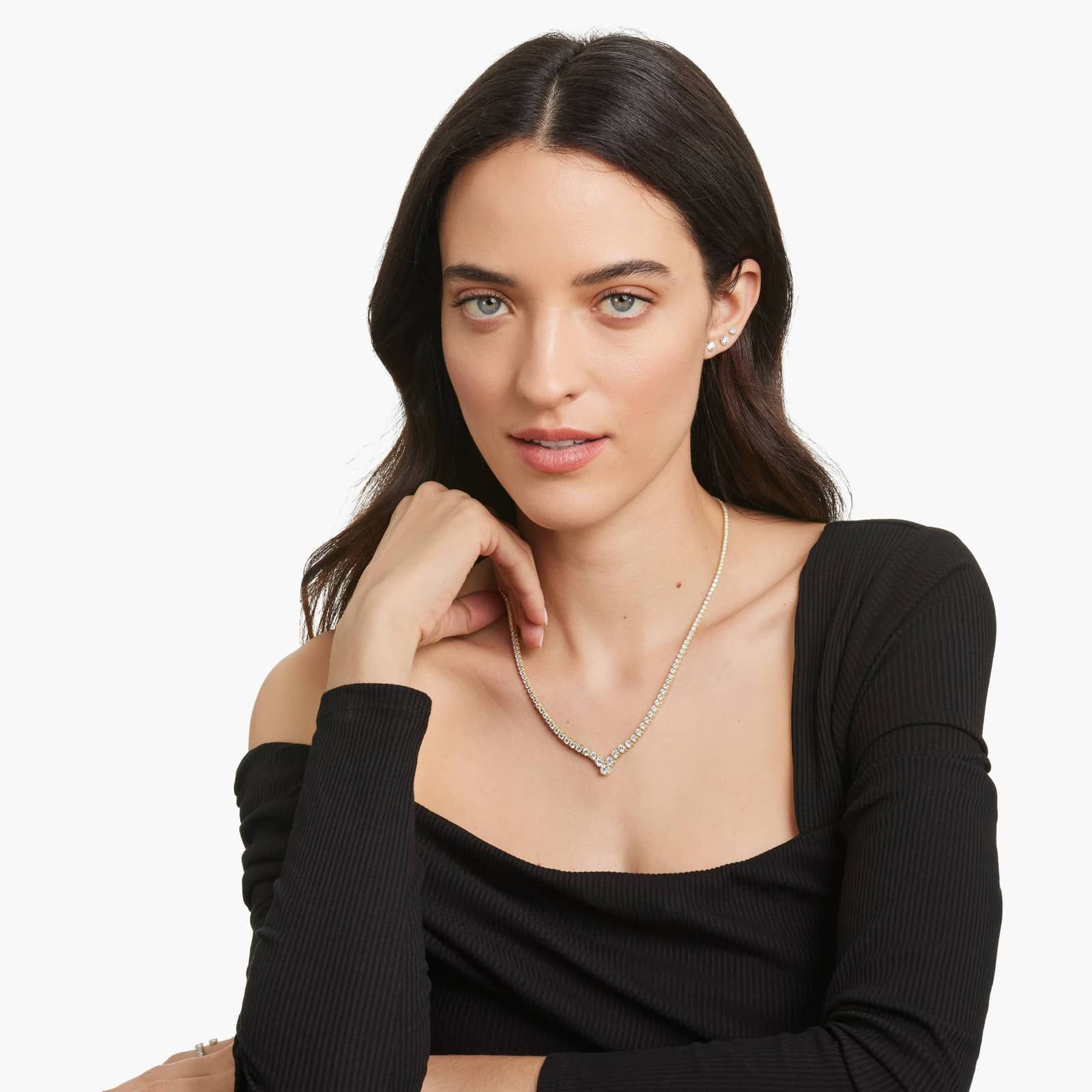 14K Yellow Gold 18 Inch Chevron Diamond Tennis Necklace (7.00 CTW - H-I / SI1-SI2)