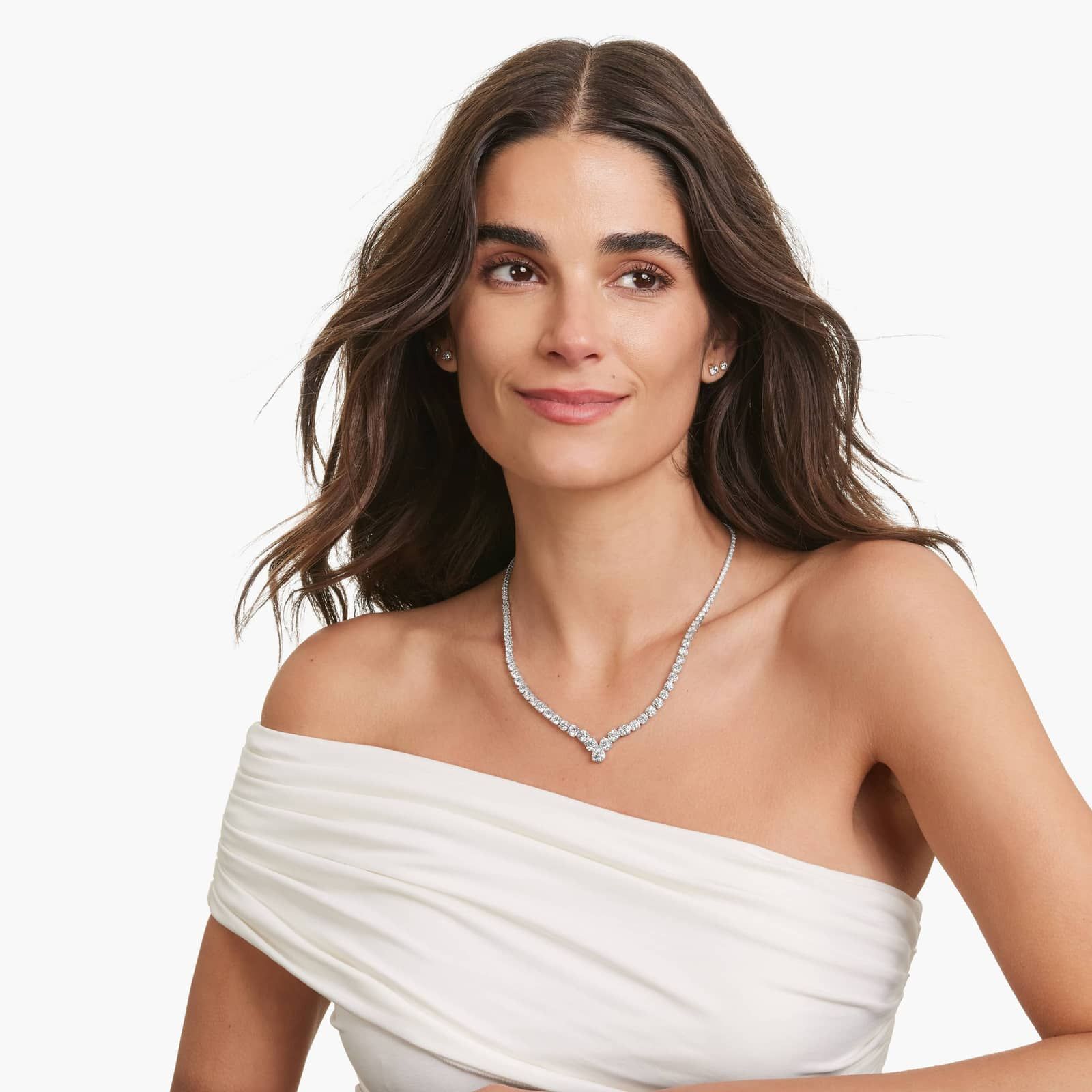 Platinum18 Inch Chevron Diamond Tennis Necklace (15.00 CTW - H-I / SI1-SI2)