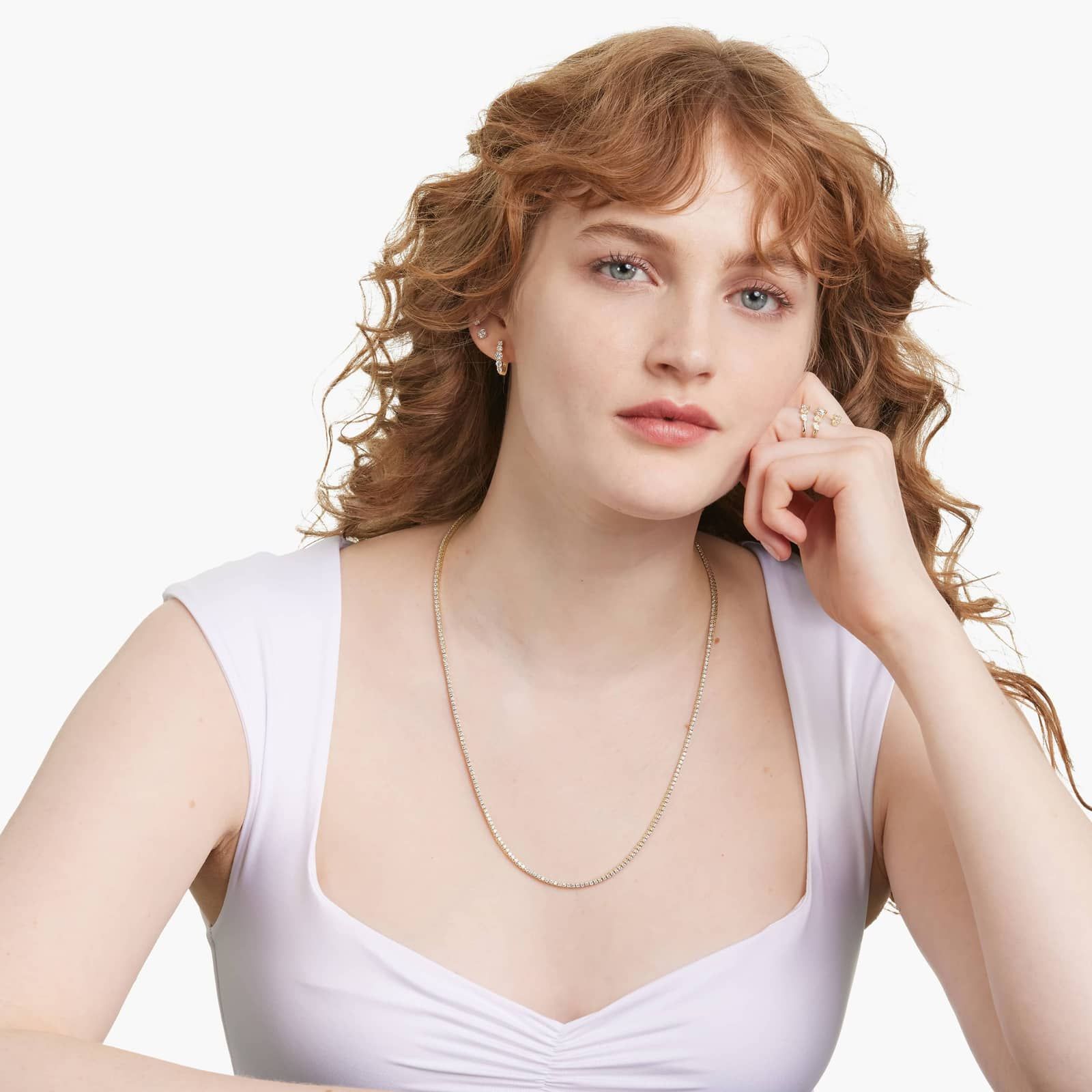 14K Yellow Gold 22 Inch Straight Lab-Grown Diamond Tennis Necklace (5.00 CTW - F-G / VS2-SI1)