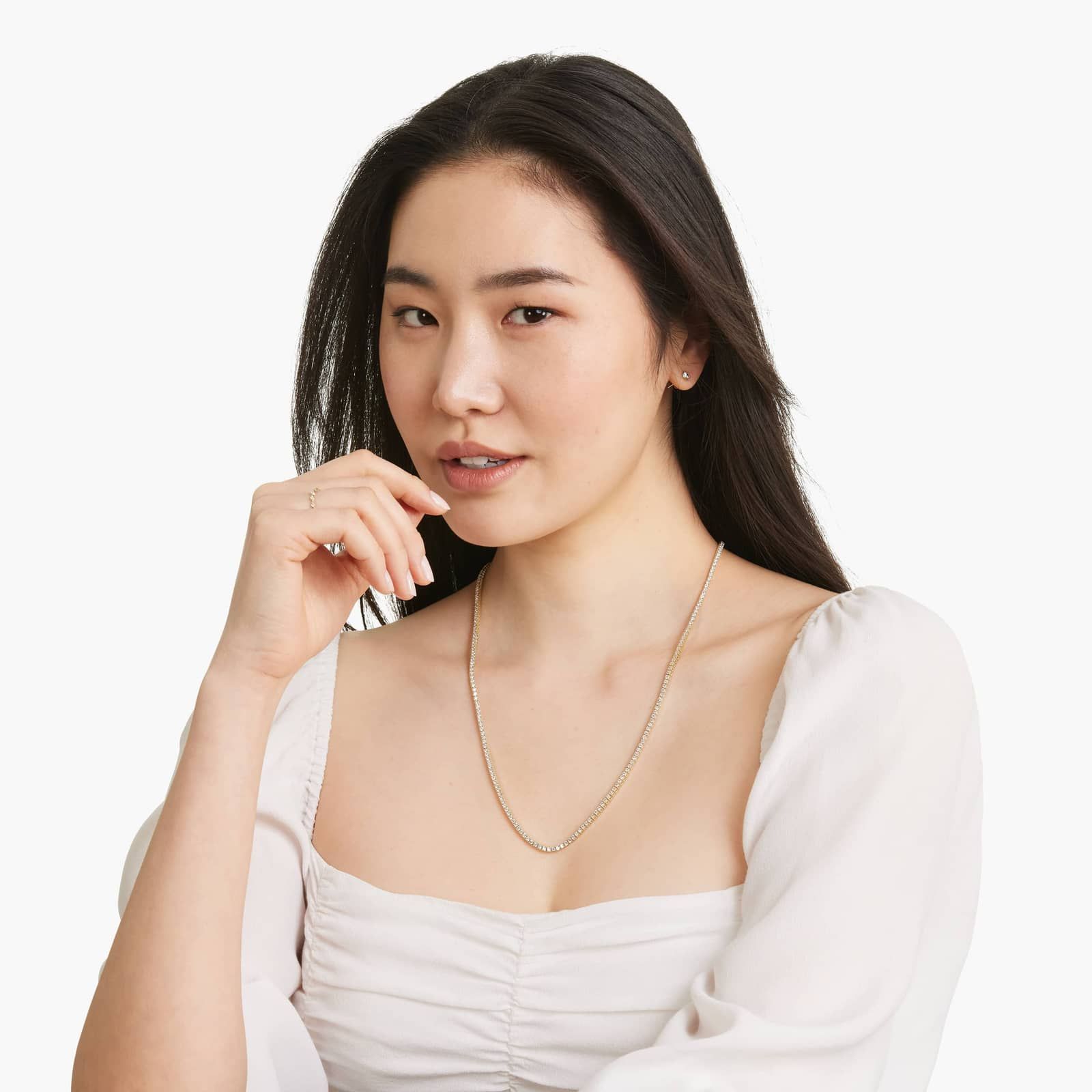 14K Yellow Gold 22 Inch Straight Lab-Grown Diamond Tennis Necklace (7.00 CTW - F-G / VS2-SI1)