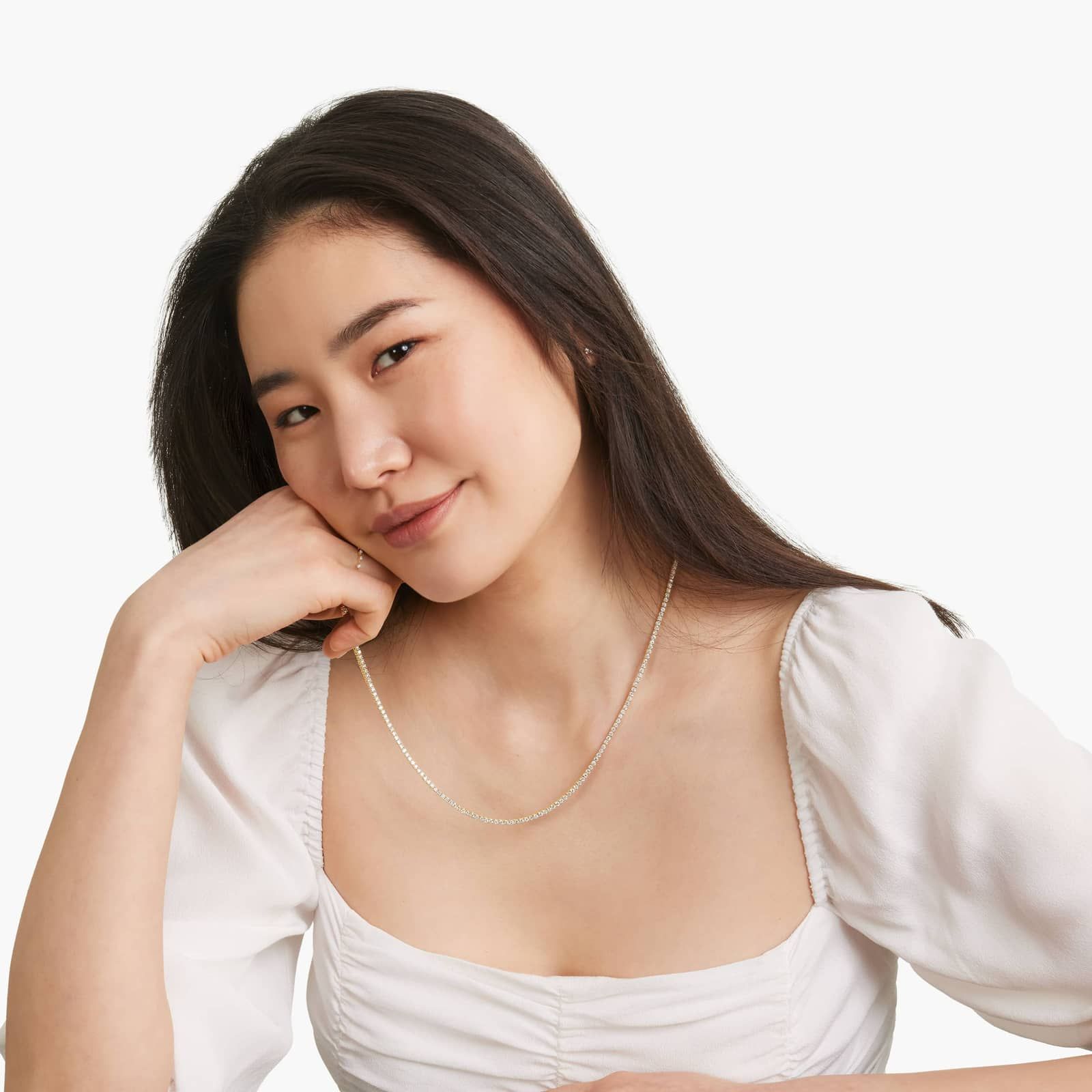 14K Yellow Gold 22 Inch Straight Lab-Grown Diamond Tennis Necklace (7.00 CTW - F-G / VS2-SI1)