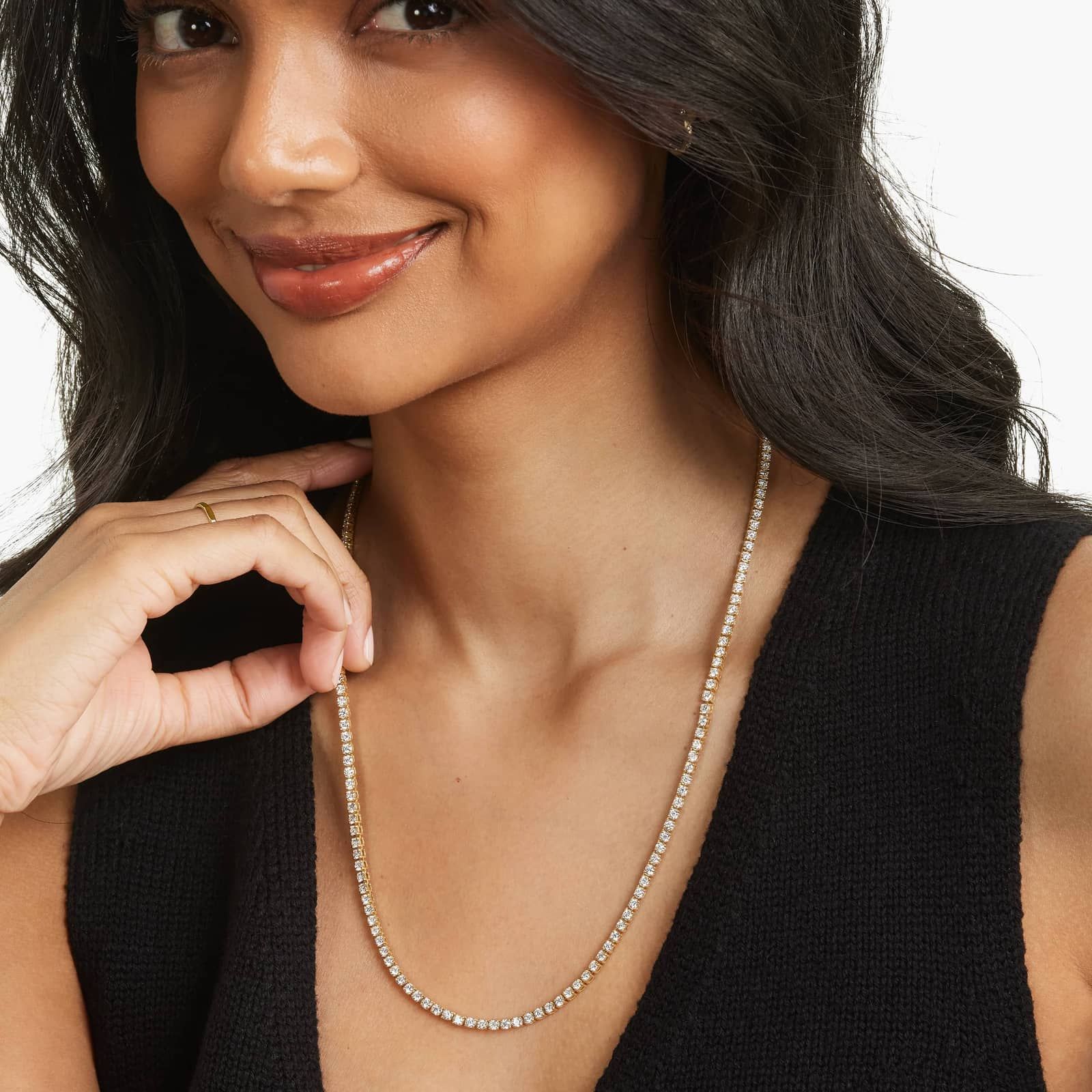 14K Yellow Gold 22 Inch Straight Lab-Grown Diamond Tennis Necklace (10.00 CTW - F-G / VS2-SI1)