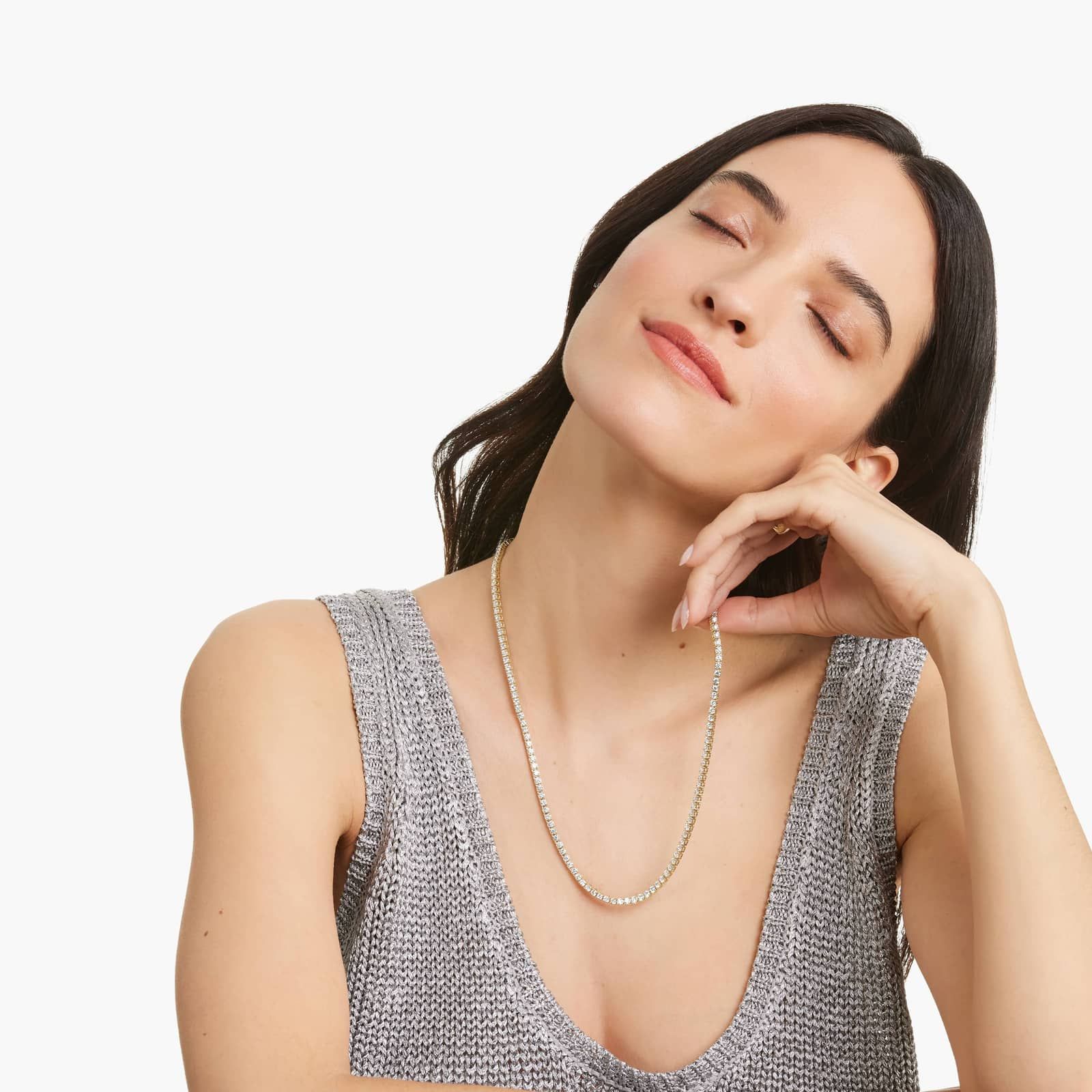 14K Yellow Gold 22 Inch Straight Lab-Grown Diamond Tennis Necklace (15.00 CTW - F-G / VS2-SI1)