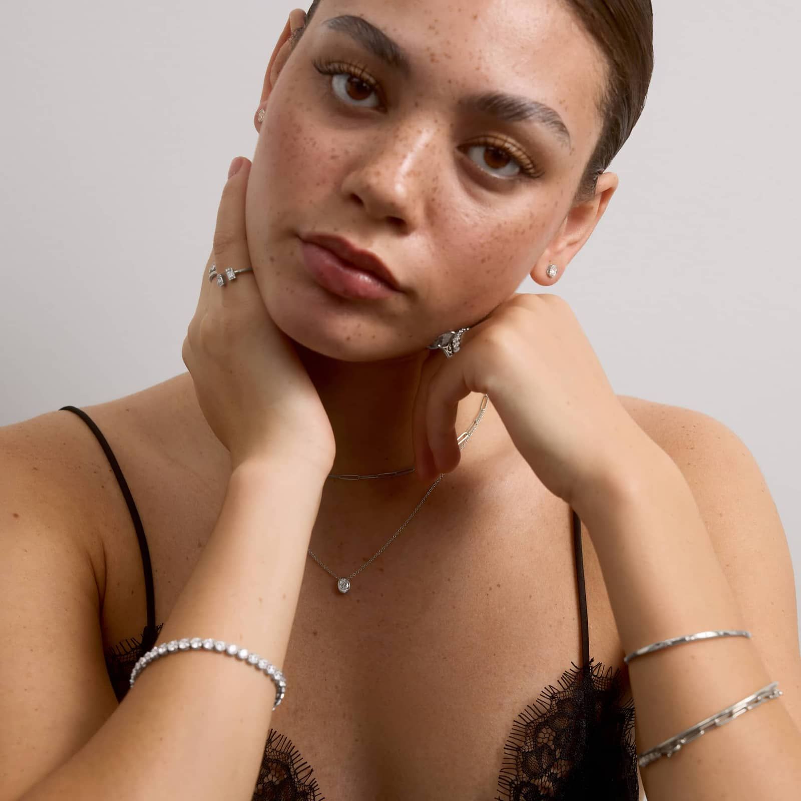 Bezel Stud Earrings With 0.5 CTW Oval Cut Lab-Grown Diamonds in 14K White Gold