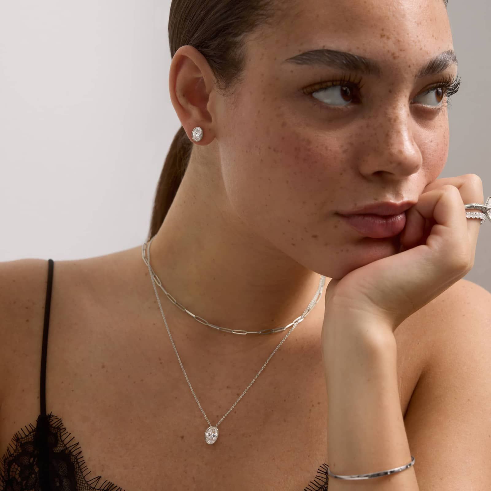 Bezel Stud Earrings With 2 CTW Oval Cut Lab-Grown Diamonds in 14K White Gold