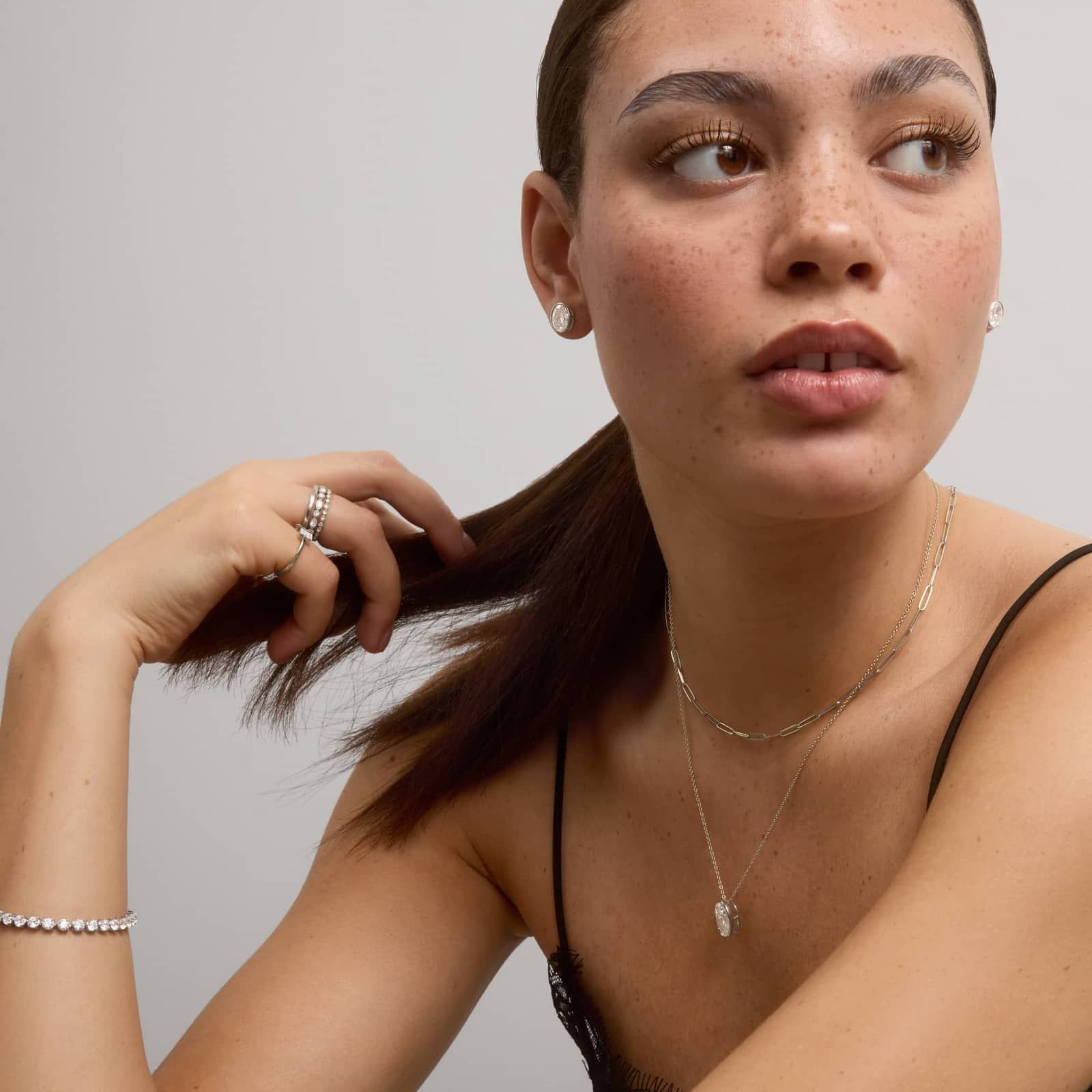 Bezel Stud Earrings With 3 CTW Oval Cut Lab-Grown Diamonds in 14K White Gold