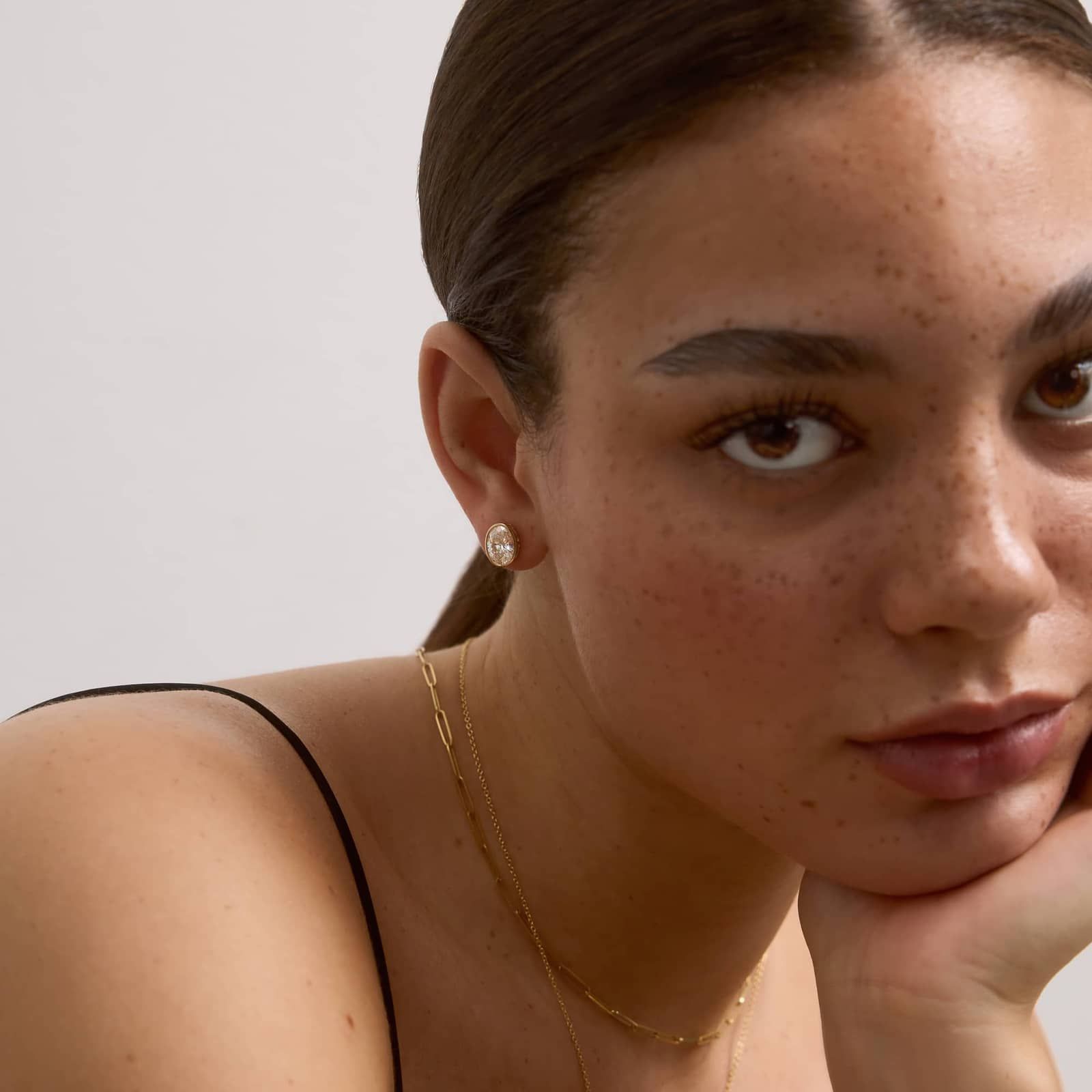 Bezel Stud Earrings With 3 CTW Oval Cut Lab-Grown Diamonds in 14K Yellow Gold