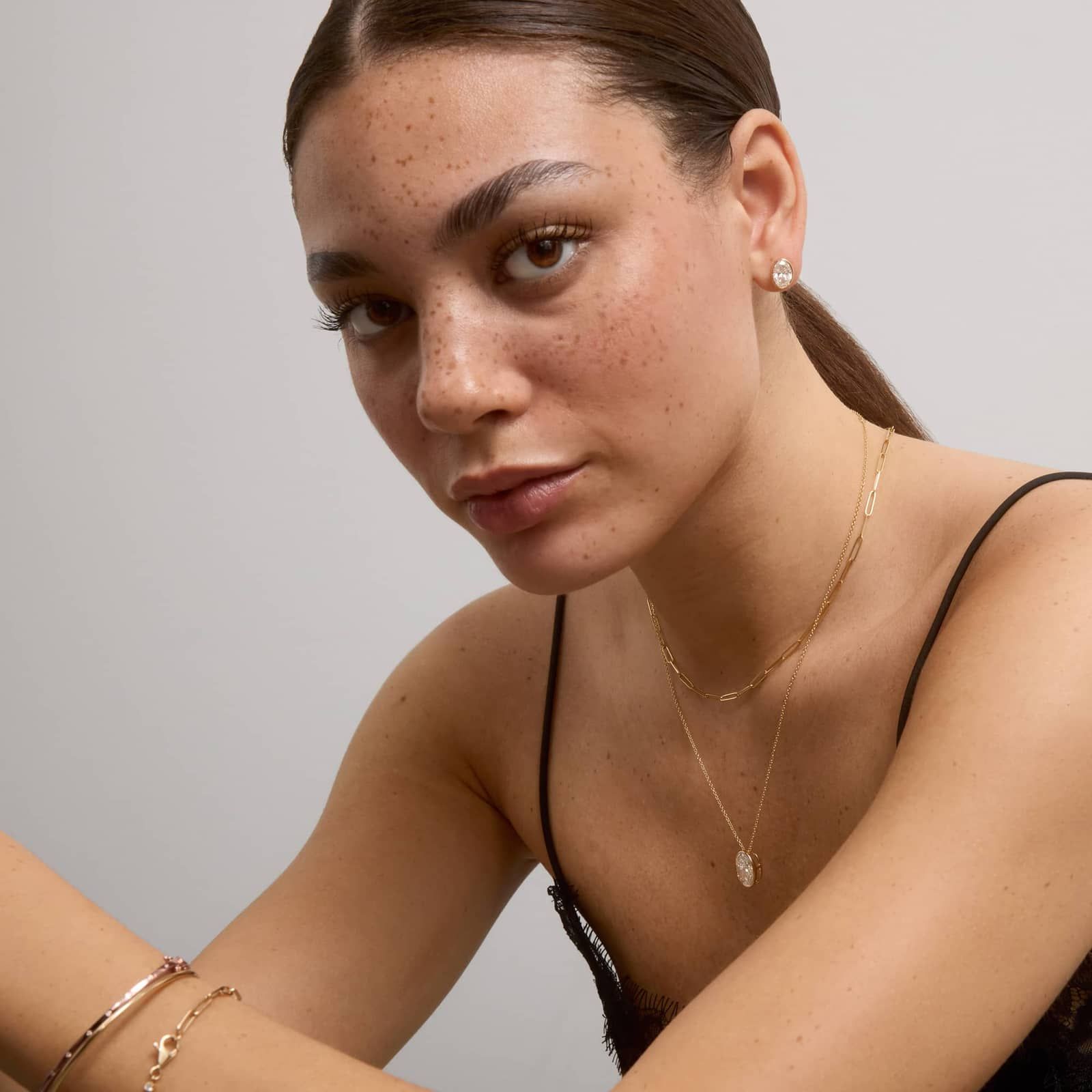 Bezel Stud Earrings With 3 CTW Oval Cut Lab-Grown Diamonds in 14K Yellow Gold