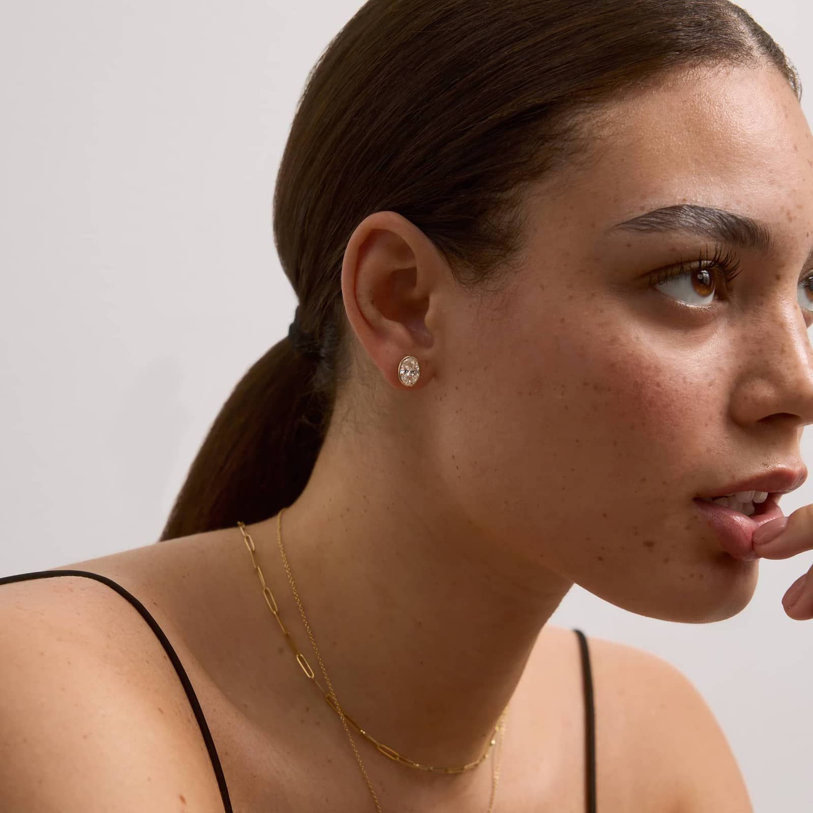 Bezel Stud Earrings With 3 CTW Oval Cut Lab-Grown Diamonds in 14K Yellow Gold