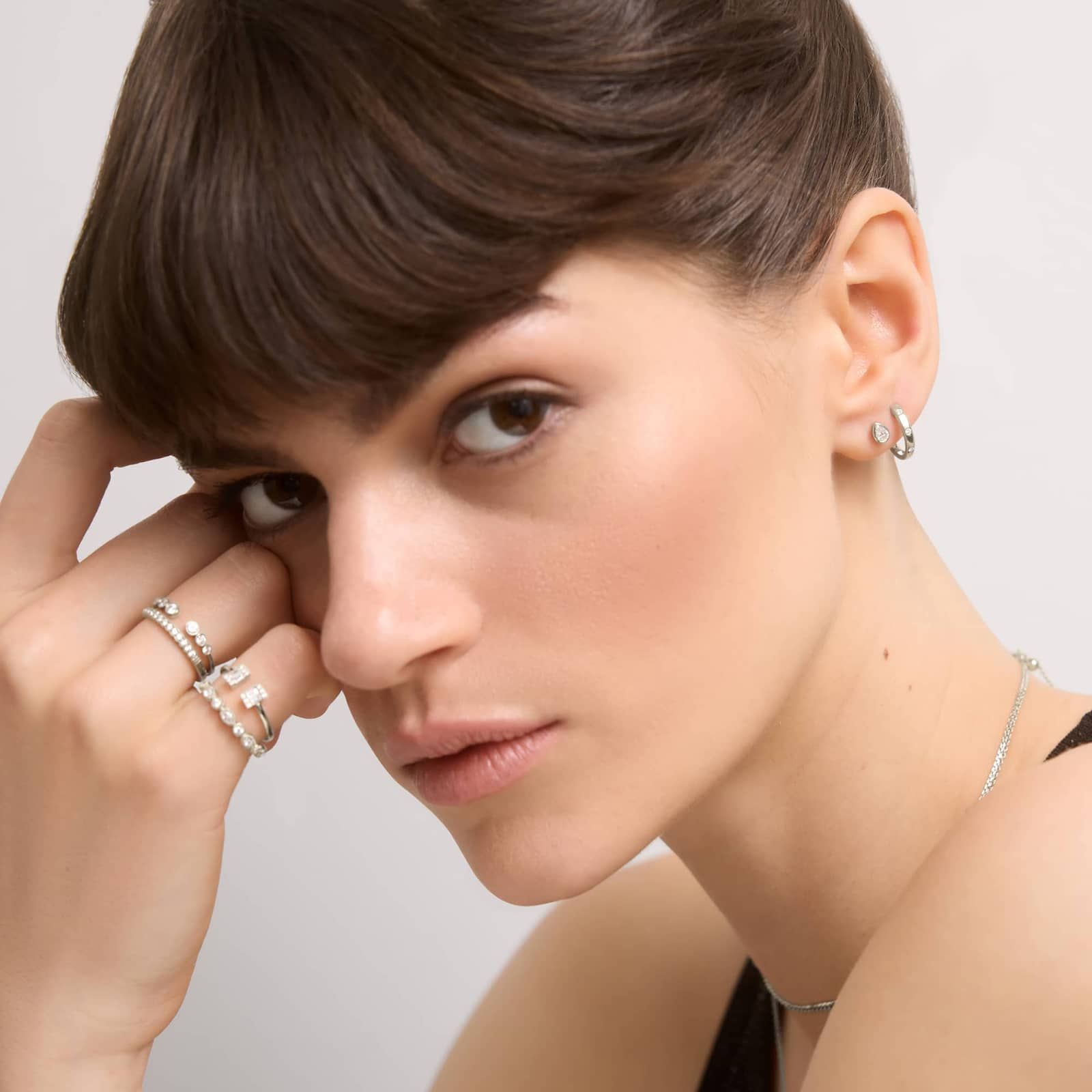 Bezel Diamond Stud Earrings With 0.25 CTW Pear Shaped Diamonds in 14K White Gold