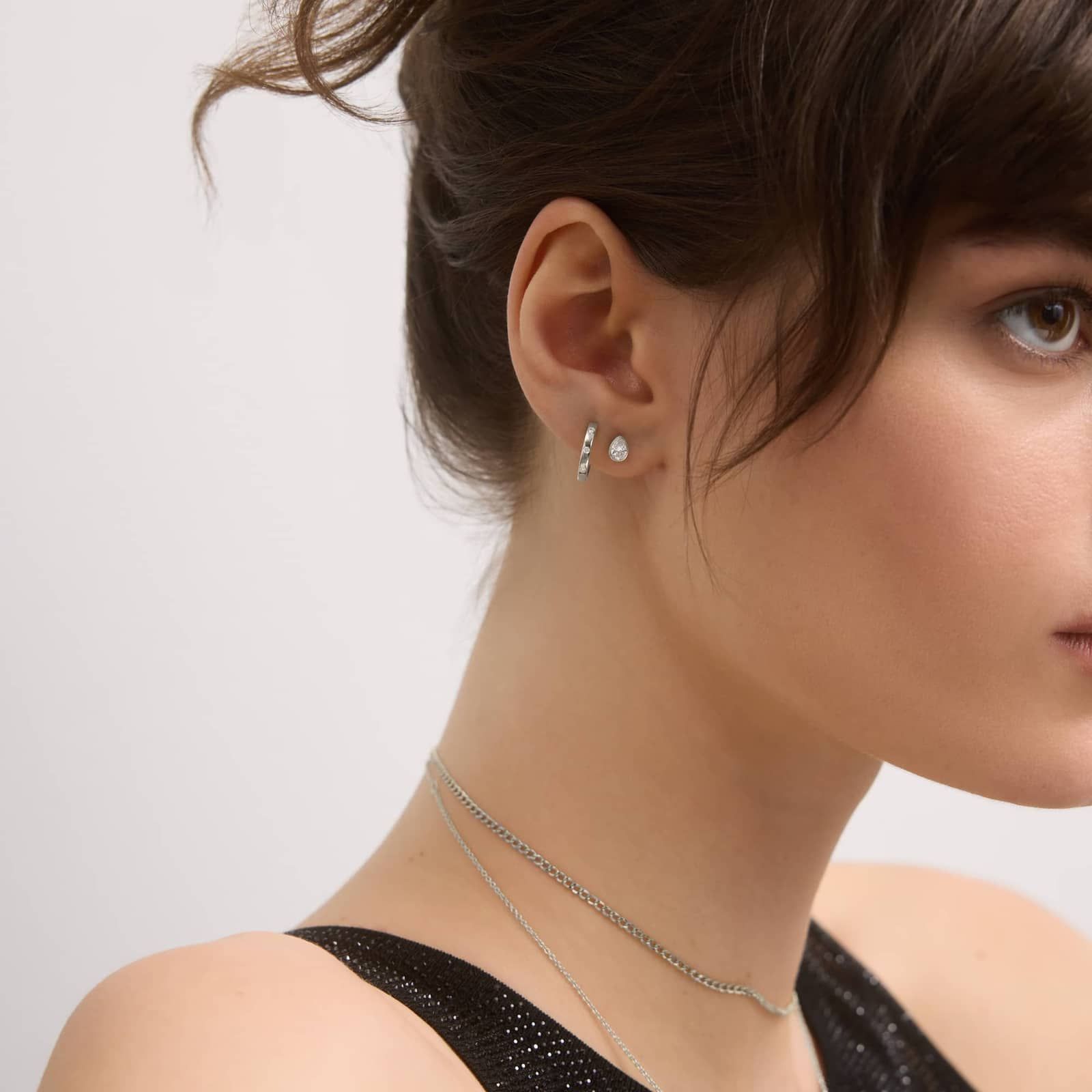 Bezel Diamond Stud Earrings With 0.5 CTW Pear Shaped Diamonds in 14K White Gold