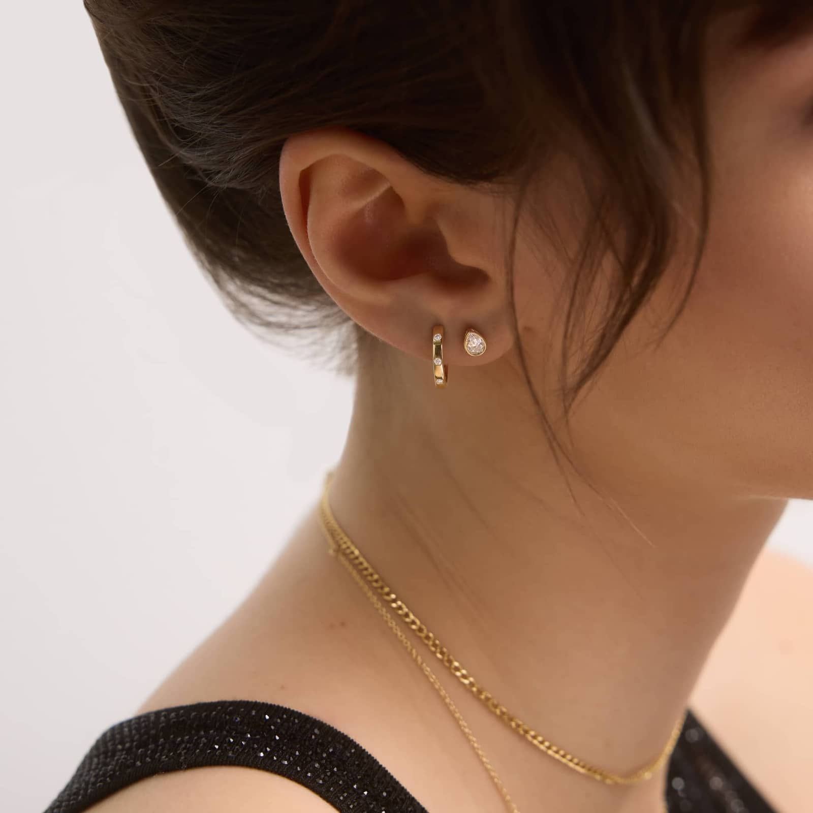 Bezel Diamond Stud Earrings With 0.5 CTW Pear Shaped Diamonds in 14K Yellow Gold