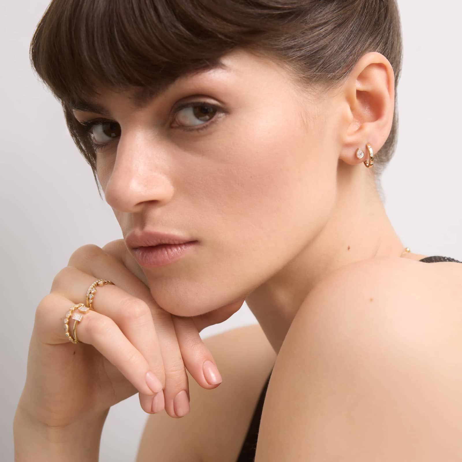 Bezel Diamond Stud Earrings With 0.5 CTW Pear Shaped Diamonds in 14K Yellow Gold