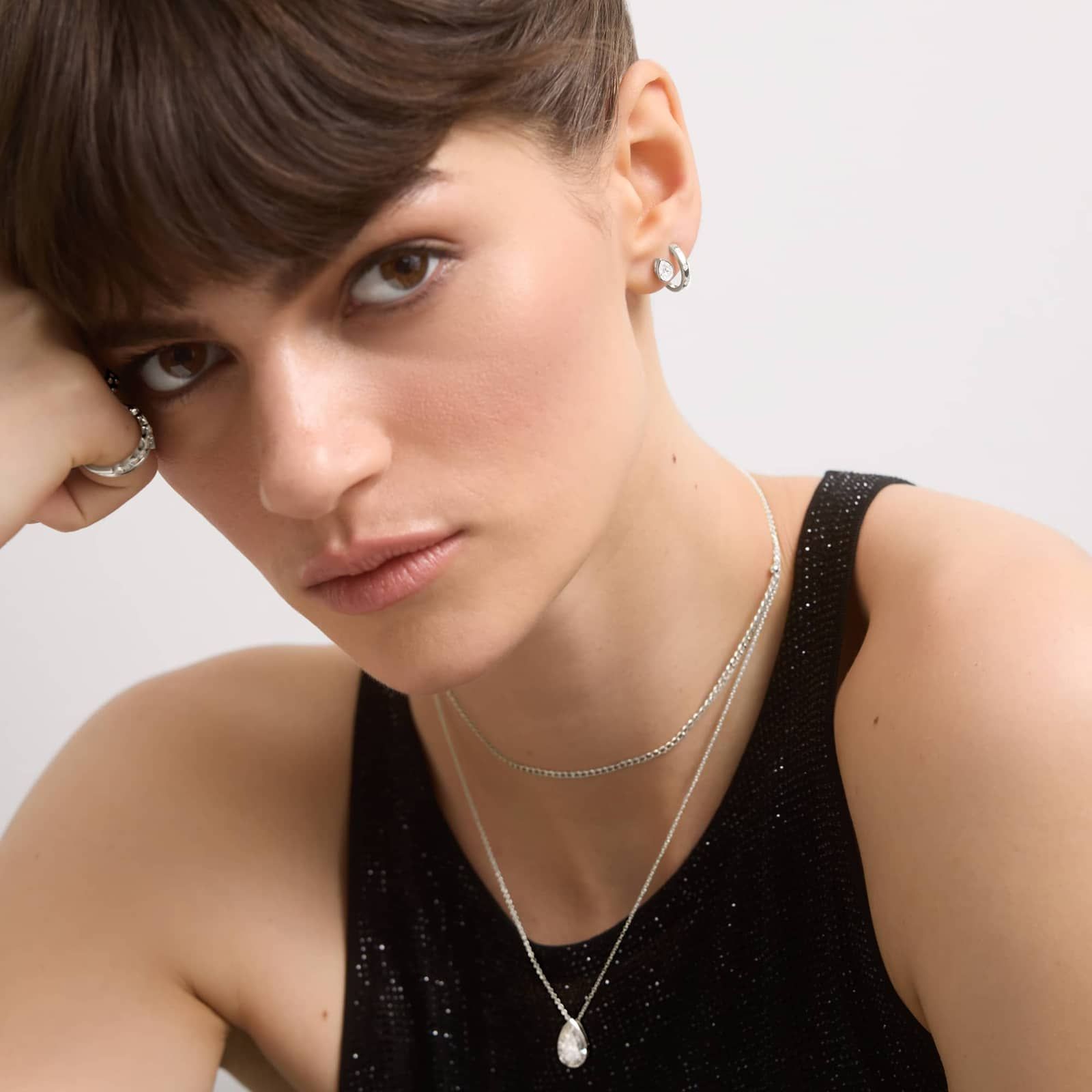 Bezel Diamond Stud Earrings With 0.75 CTW Pear Shaped Diamonds in 14K White Gold