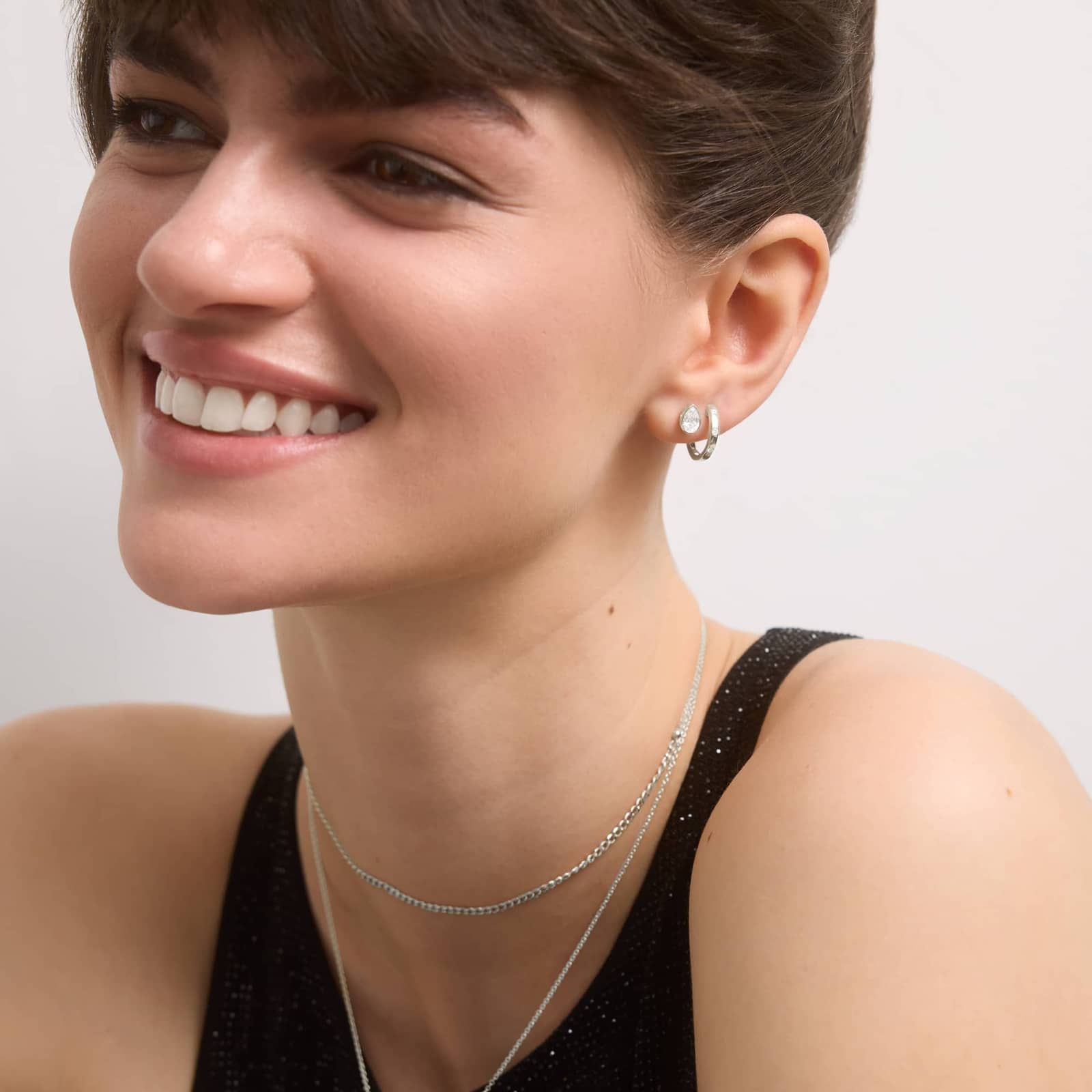 Bezel Diamond Stud Earrings With 0.75 CTW Pear Shaped Diamonds in 14K White Gold