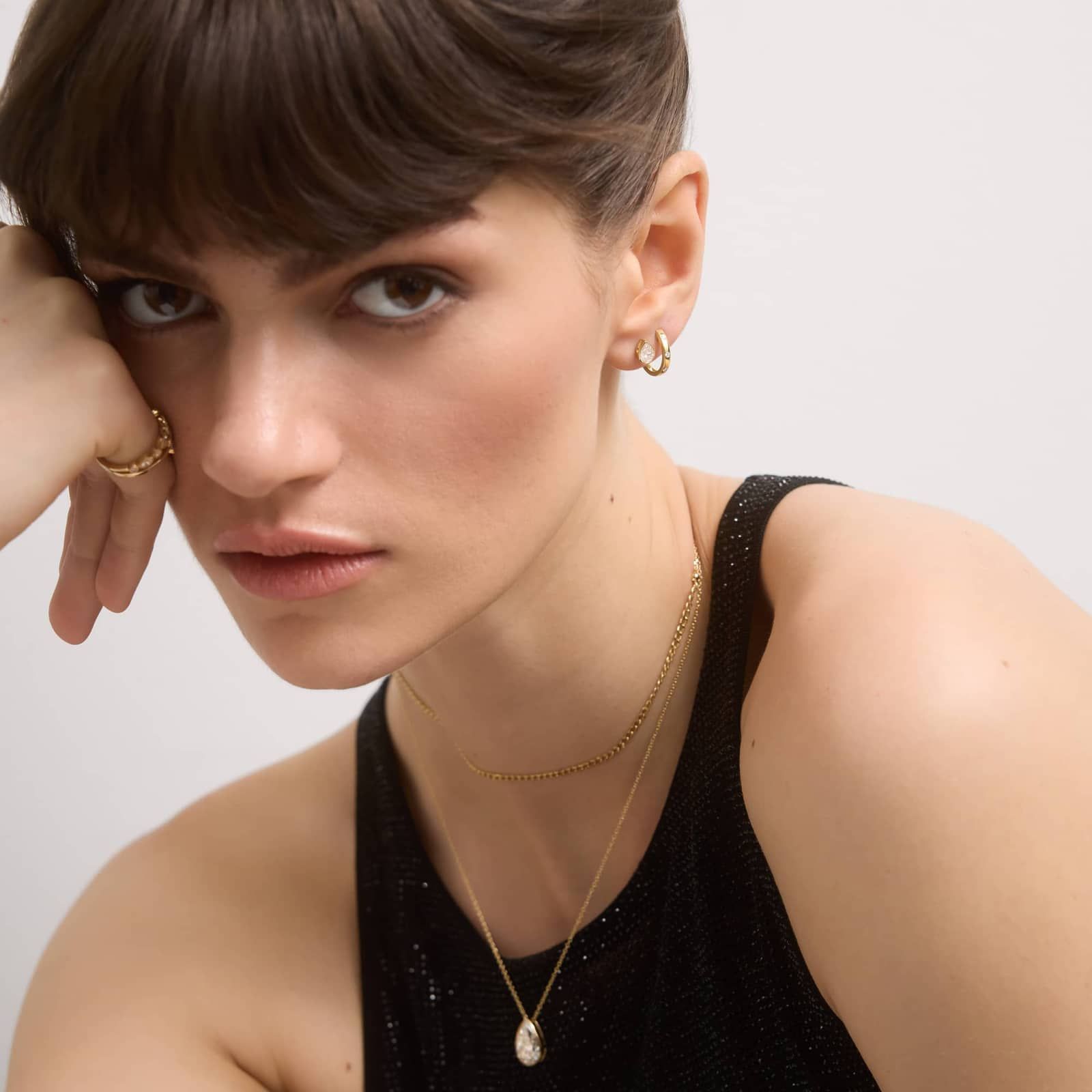 Bezel Diamond Stud Earrings With 0.75 CTW Pear Shaped Diamonds in 14K Yellow Gold