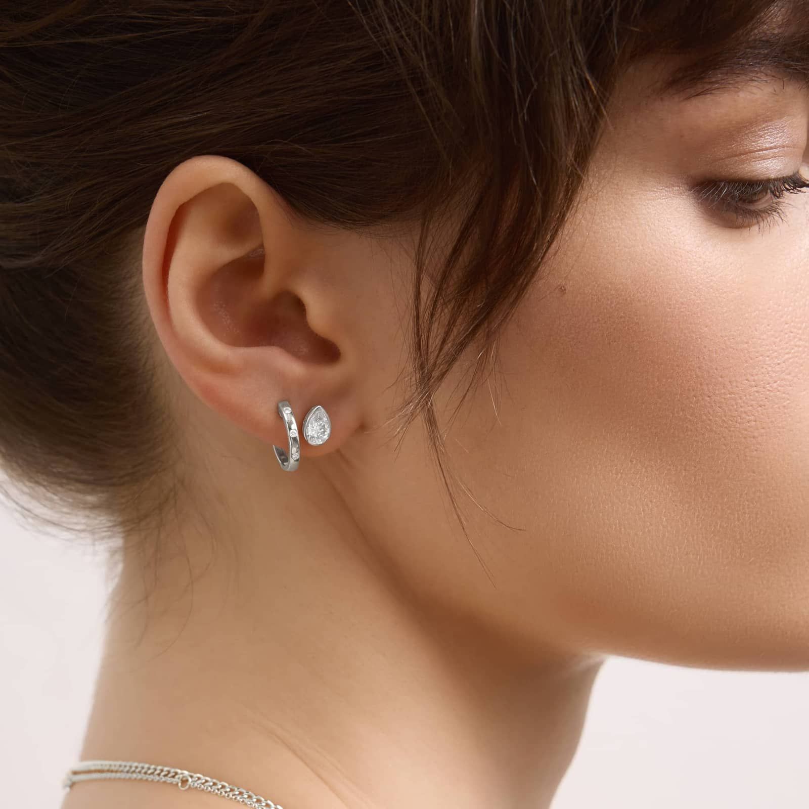 Bezel Diamond Stud Earrings With 1 CTW Pear Shaped Diamonds in 14K White Gold