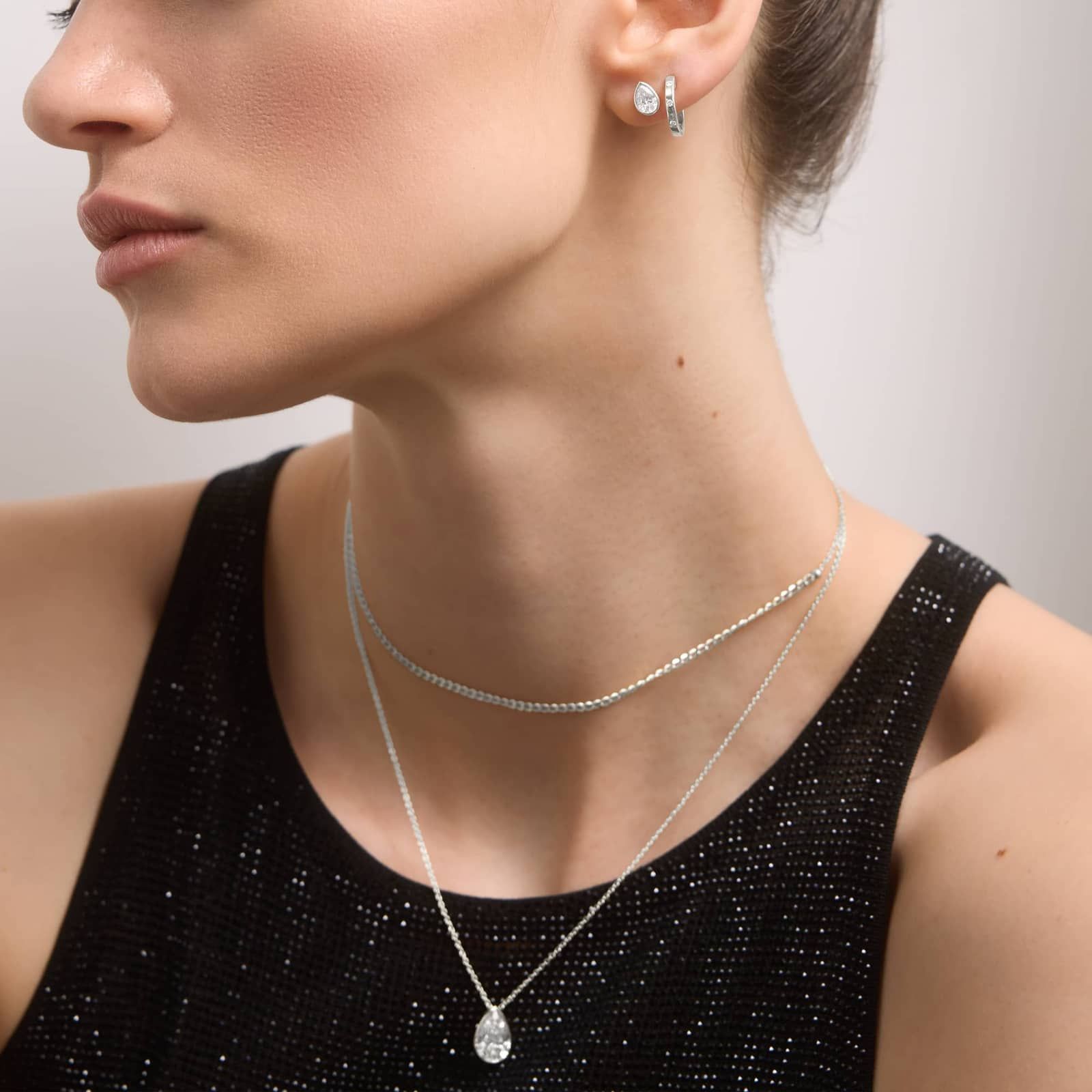 Bezel Diamond Stud Earrings With 1 CTW Pear Shaped Diamonds in 14K White Gold