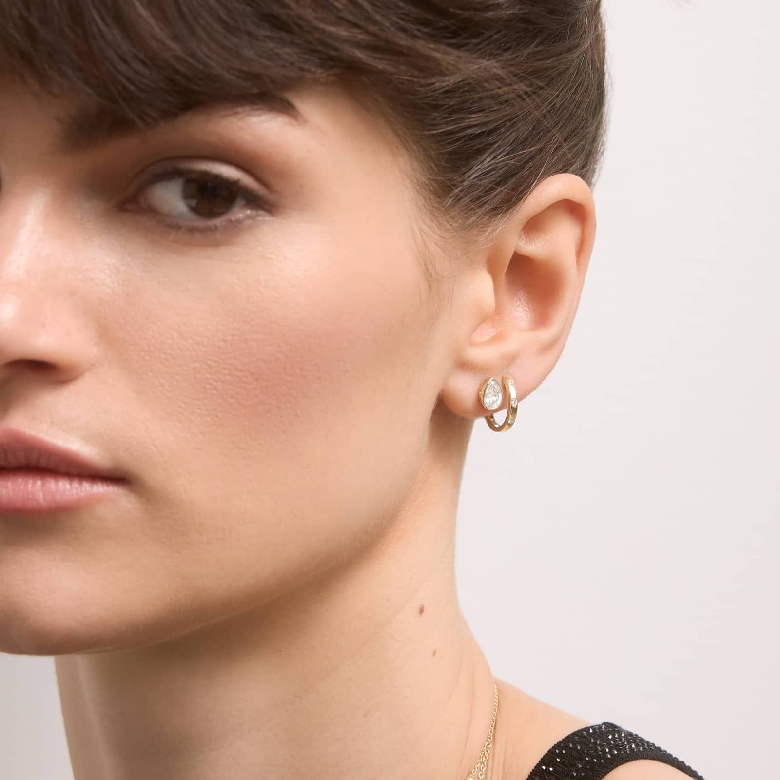 Bezel Diamond Stud Earrings With 1 CTW Pear Shaped Diamonds in 14K Yellow Gold