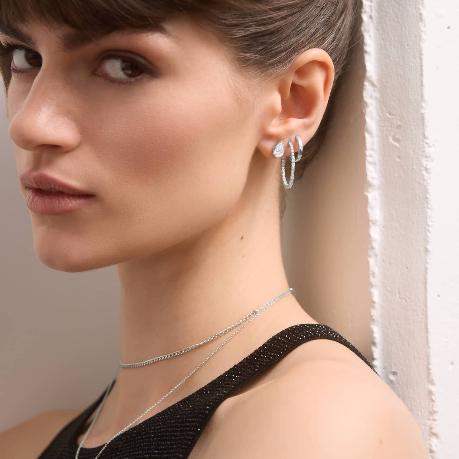 Bezel Diamond Stud Earrings With 1.5 CTW Pear Shaped Diamonds in 14K White Gold