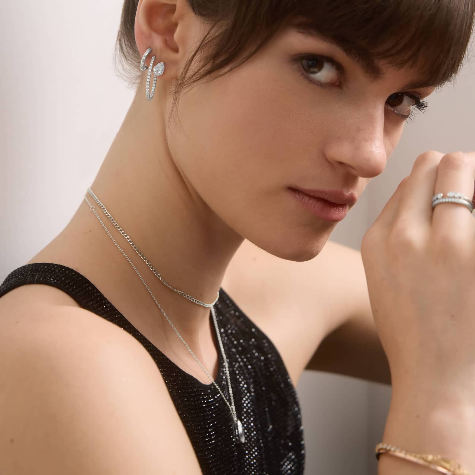 Bezel Diamond Stud Earrings With 1.5 CTW Pear Shaped Diamonds in 14K White Gold