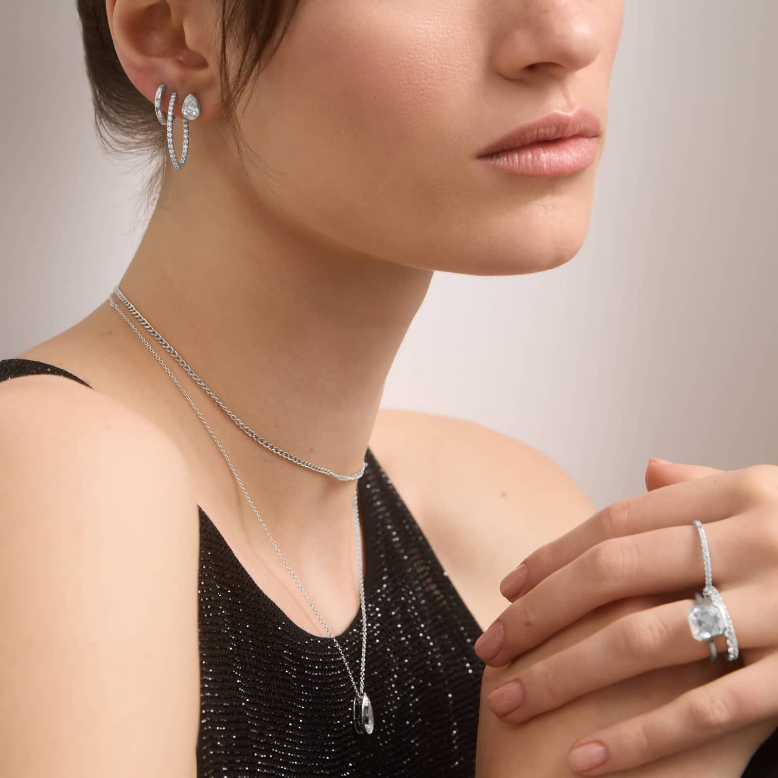 Bezel Diamond Stud Earrings With 1.5 CTW Pear Shaped Diamonds in 14K White Gold