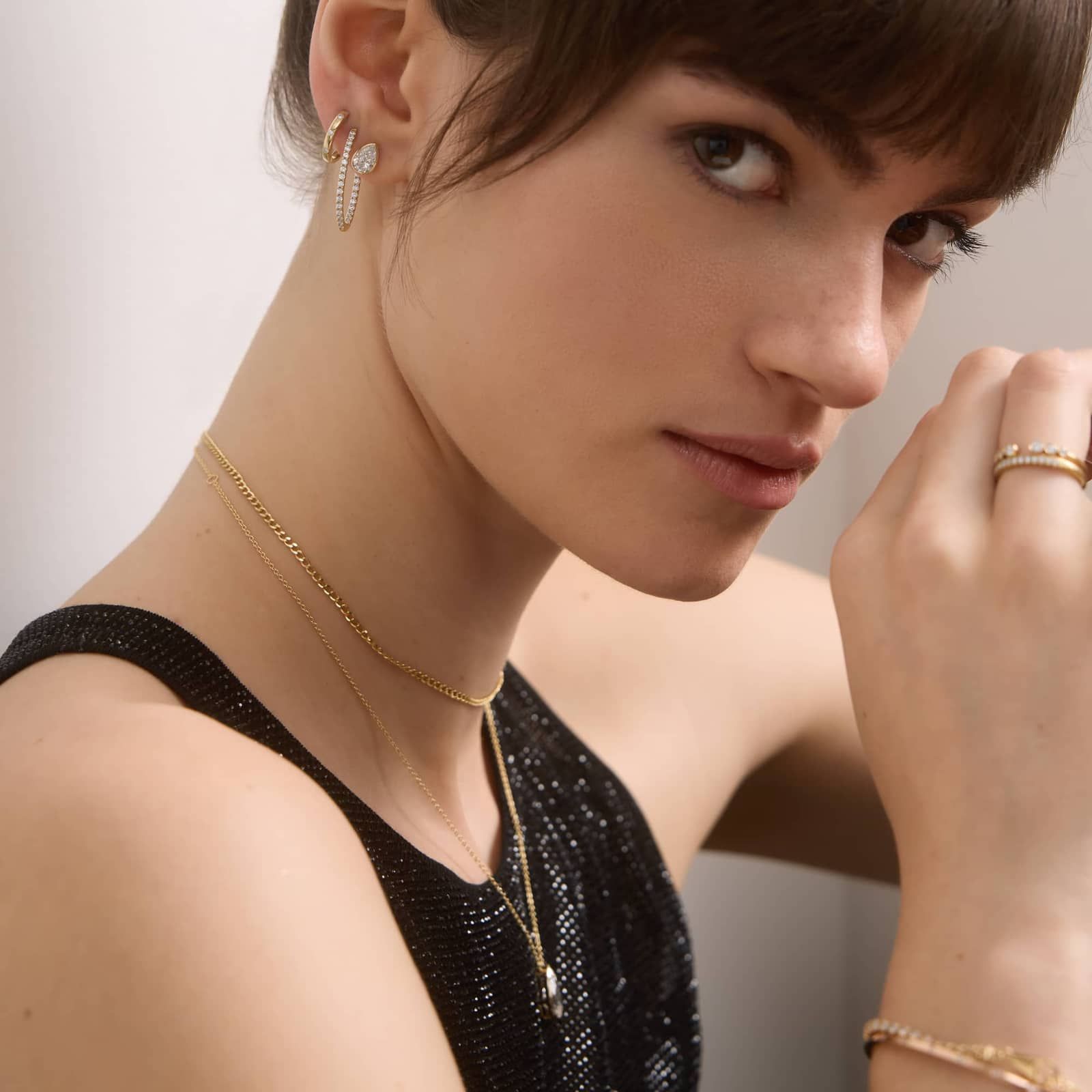 Bezel Diamond Stud Earrings With 1.5 CTW Pear Shaped Diamonds in 14K Yellow Gold